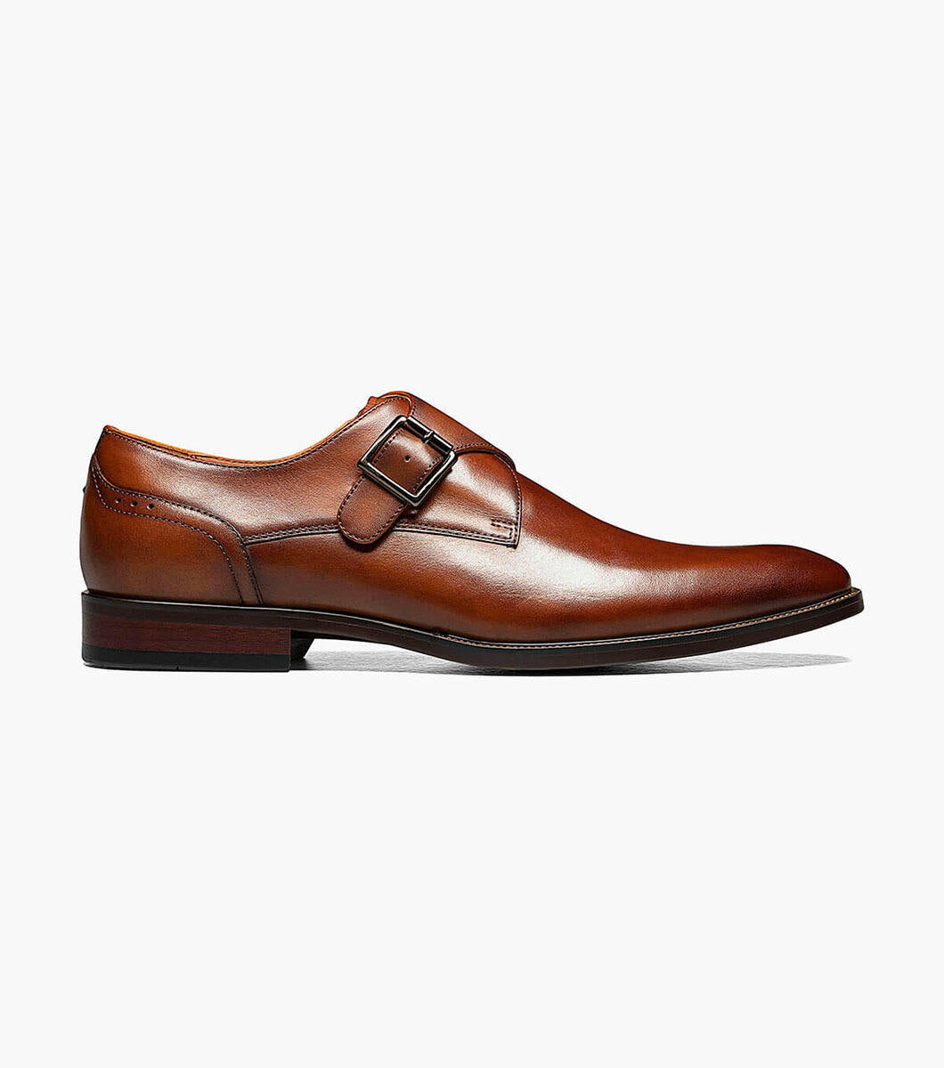 SORRENTO Plain Toe Single Monk Strap - Cognac