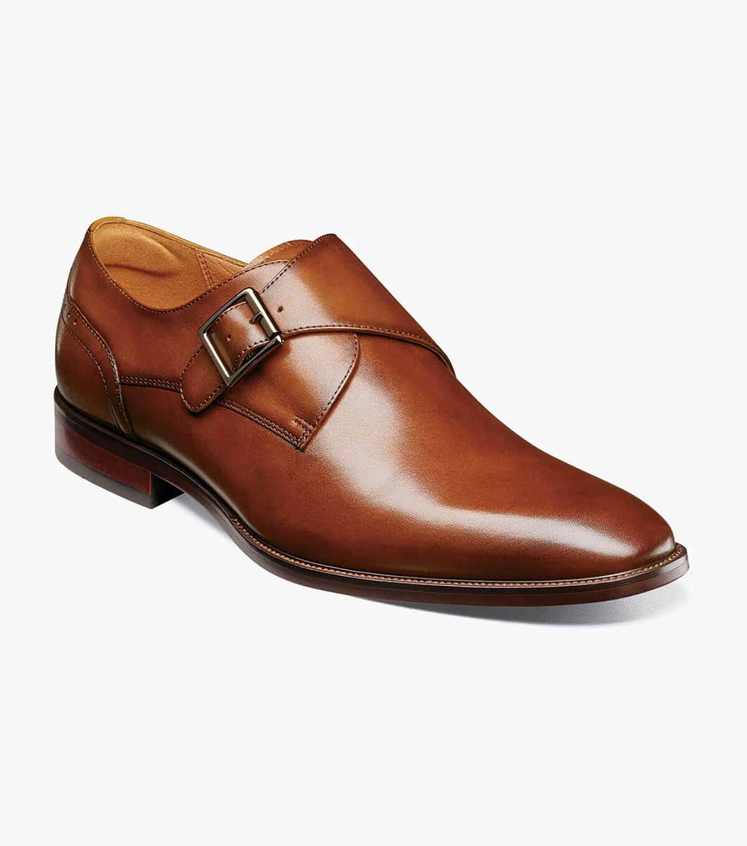 SORRENTO Plain Toe Single Monk Strap - Cognac