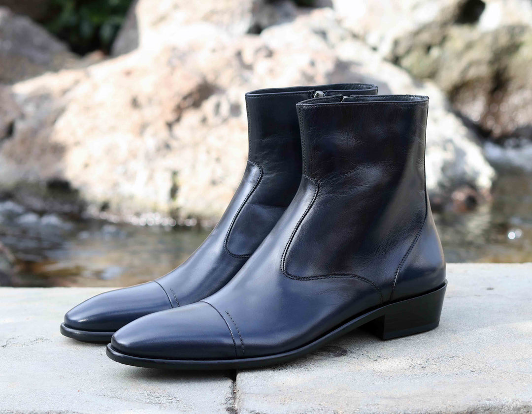 Corrente 1547 Burnished Calfskin Slip-On Boot - Navy