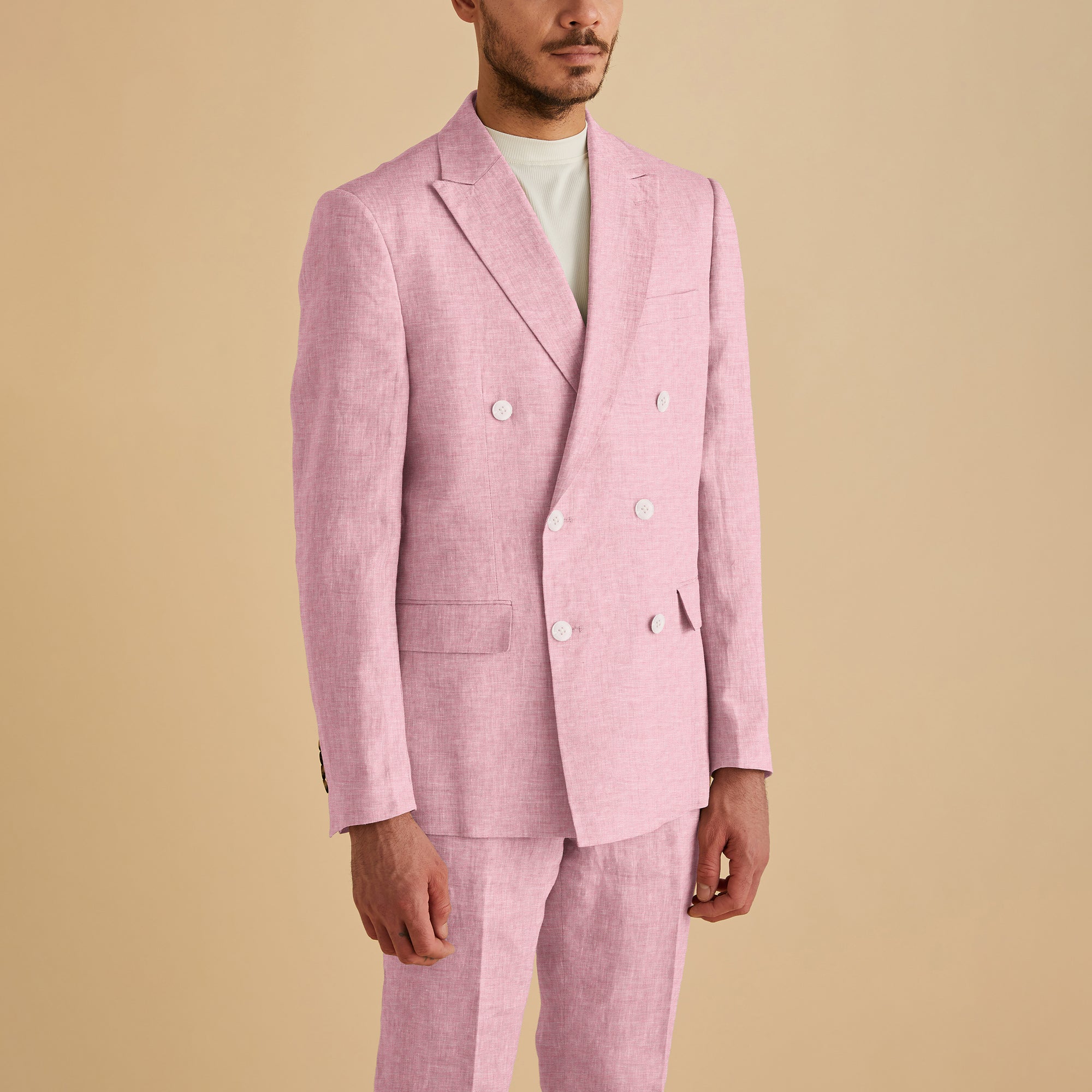BL661 Double Breasted Linen Yarn-Dye Blazer - Rose