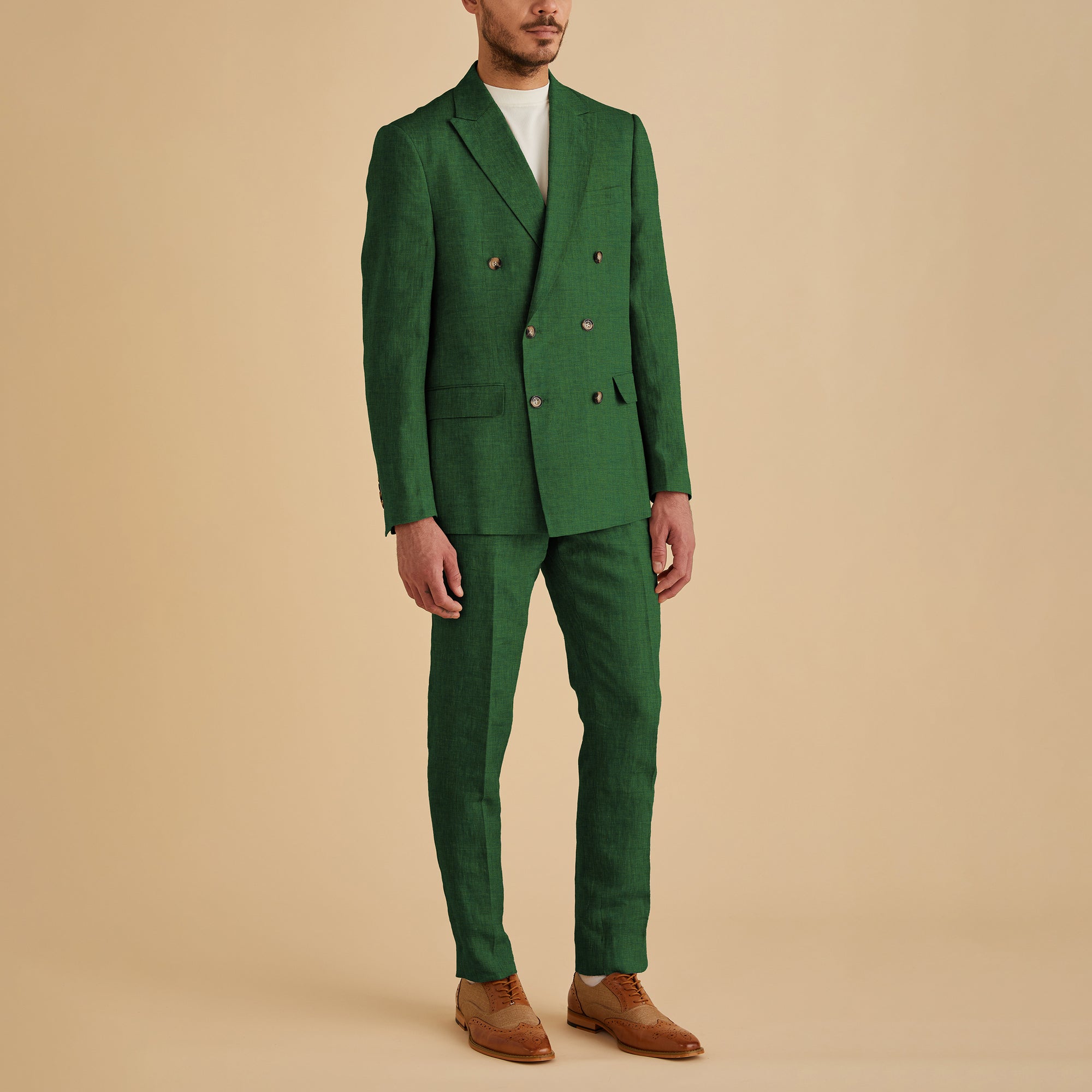 BL661 Double Breasted Linen Yarn-Dye Suit - Emerald