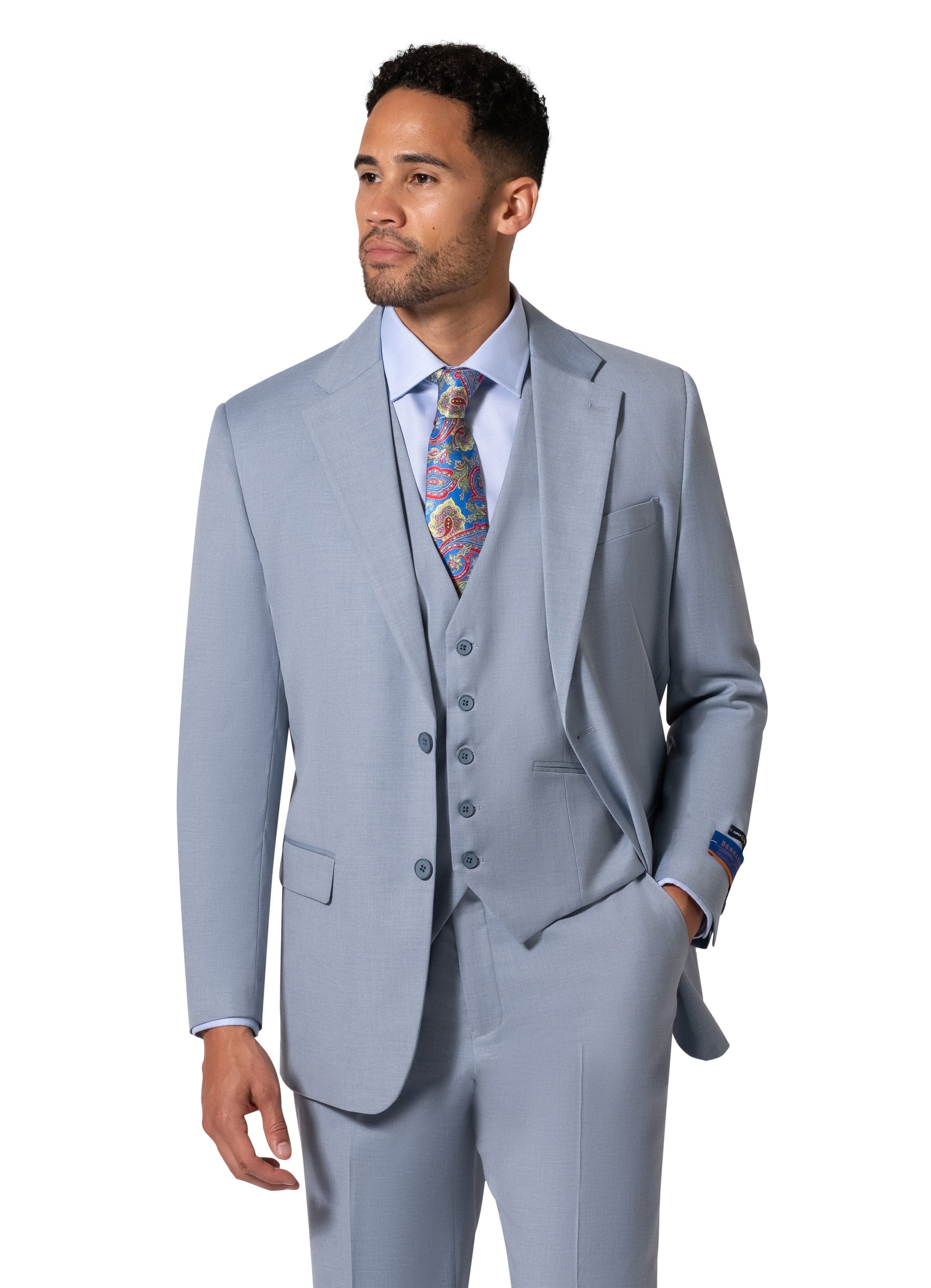 Bergamo Orange MARCO UNI 3PC Notch Modern Suit - Light Blue
