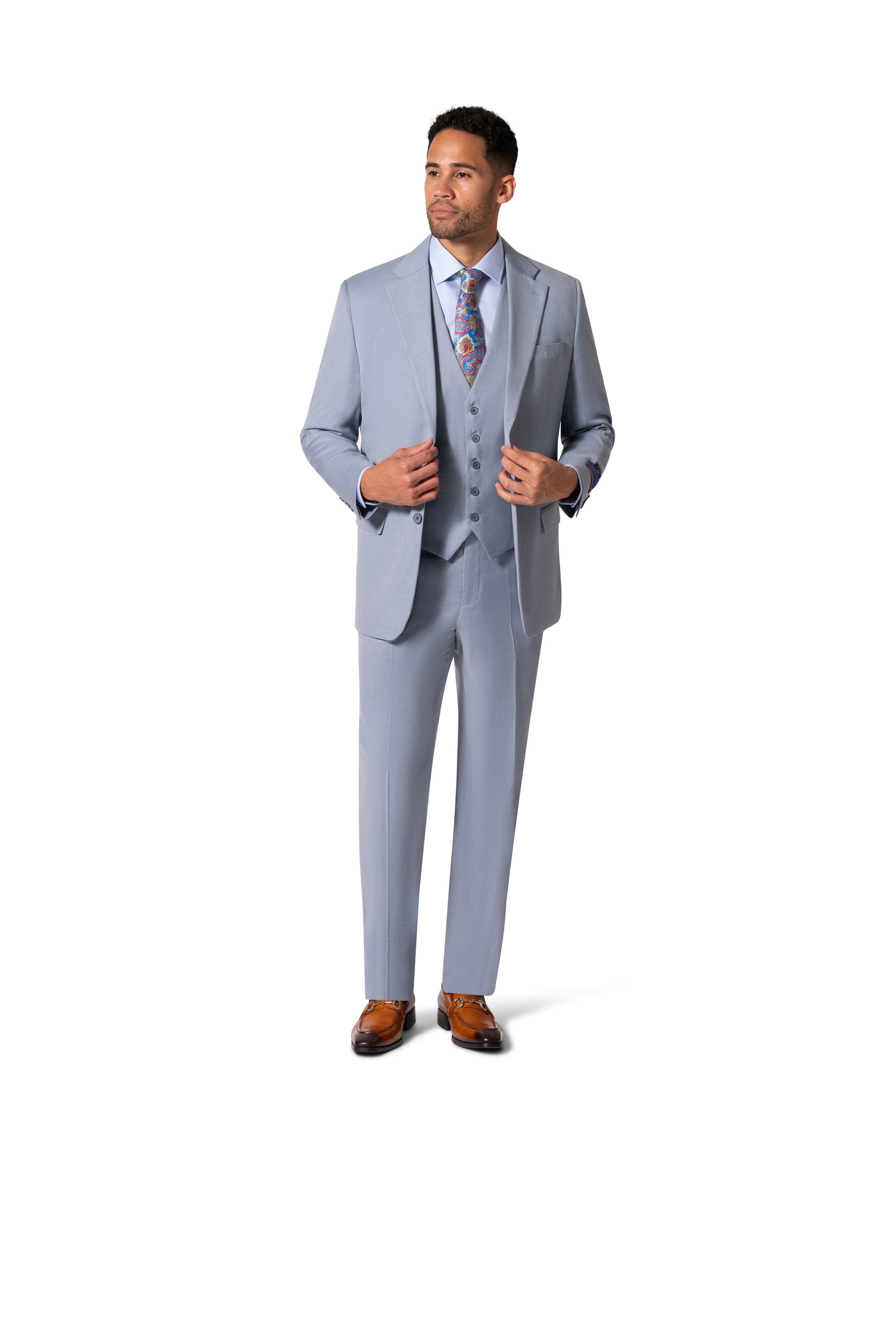 Bergamo Orange MARCO UNI 3PC Notch Slim Suit - Light Blue