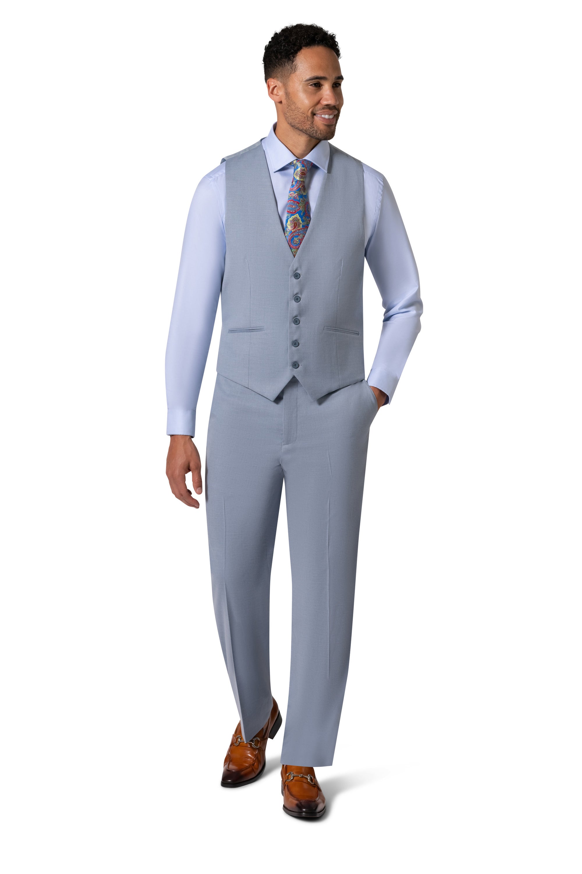 Bergamo Orange MARCO UNI 3PC Notch Slim Suit - Light Blue