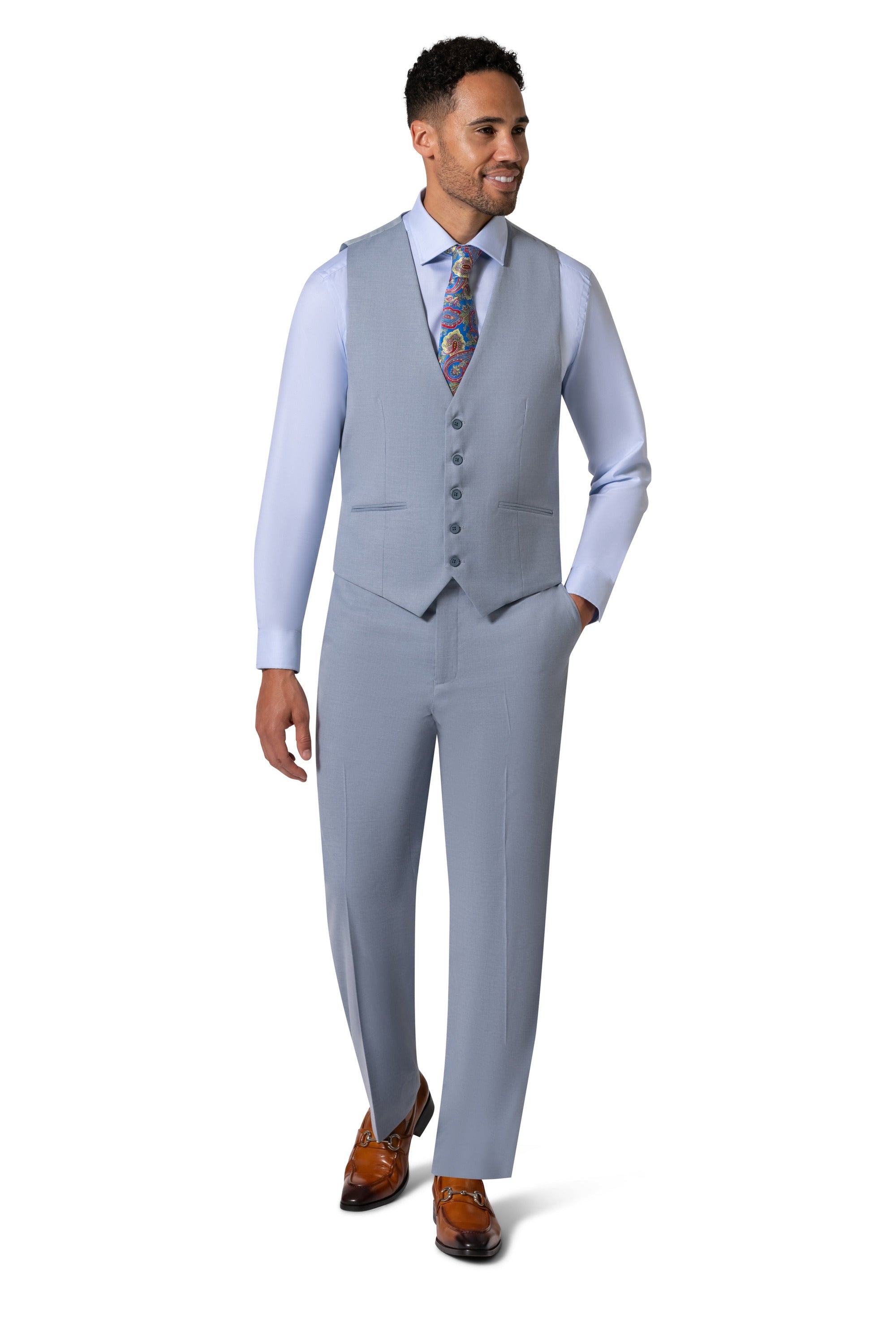 Bergamo Orange MARCO UNI 3PC Notch Modern Suit - Light Blue