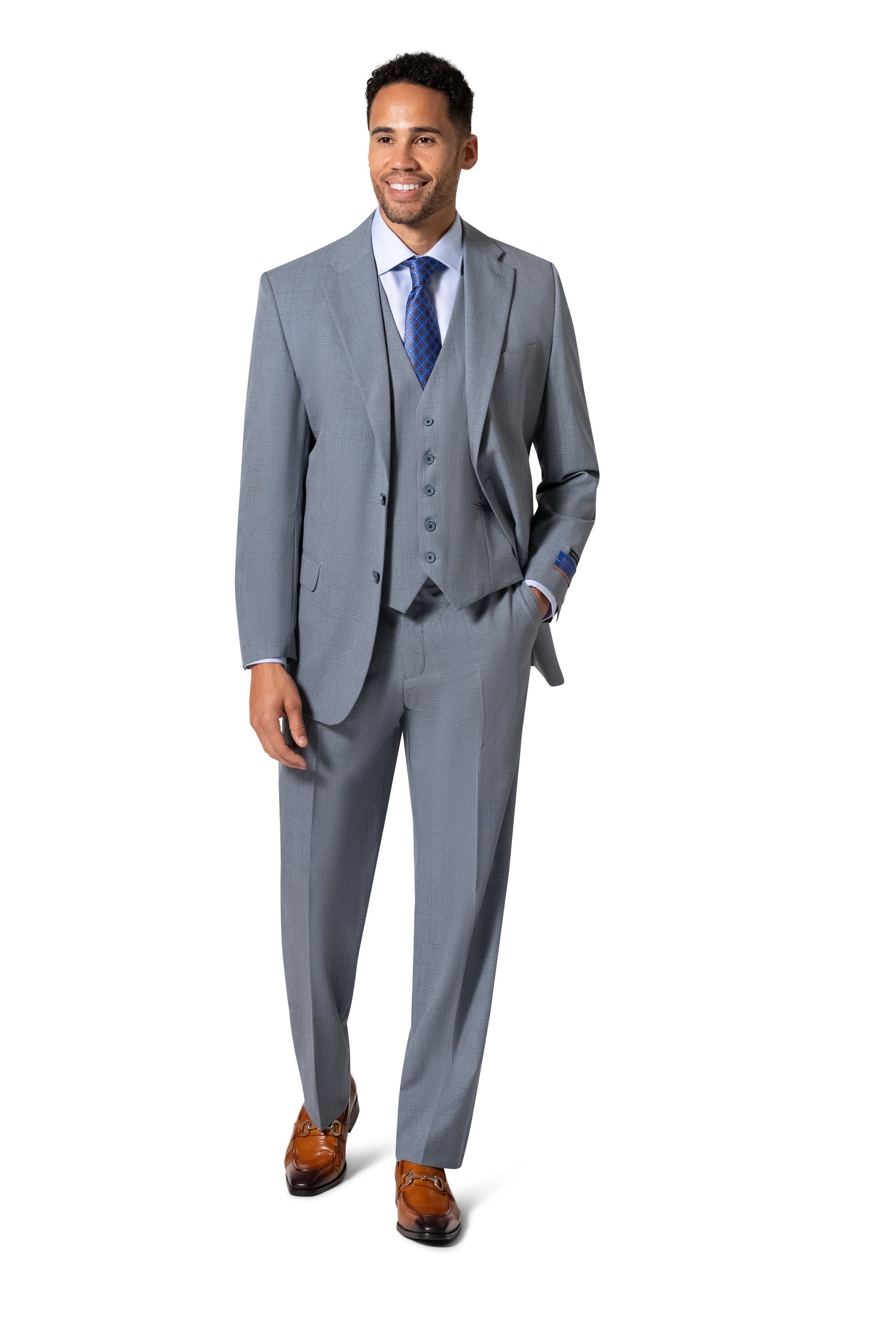 Bergamo Orange BP04KE-07 3PC Notch Modern Big & Tall Suit - Blue