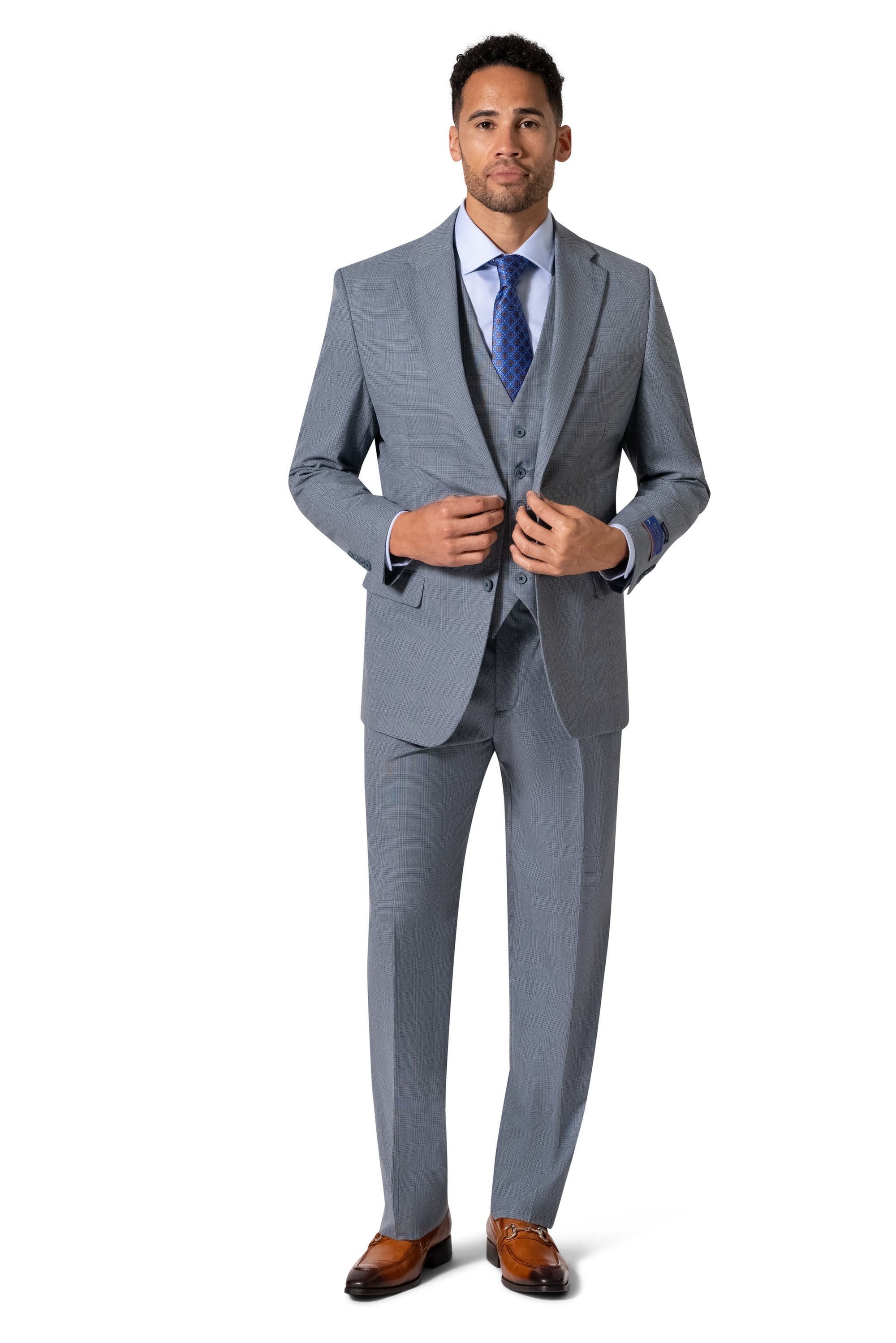Bergamo Orange BP04KE-07 3PC Notch Modern Big & Tall Suit - Blue