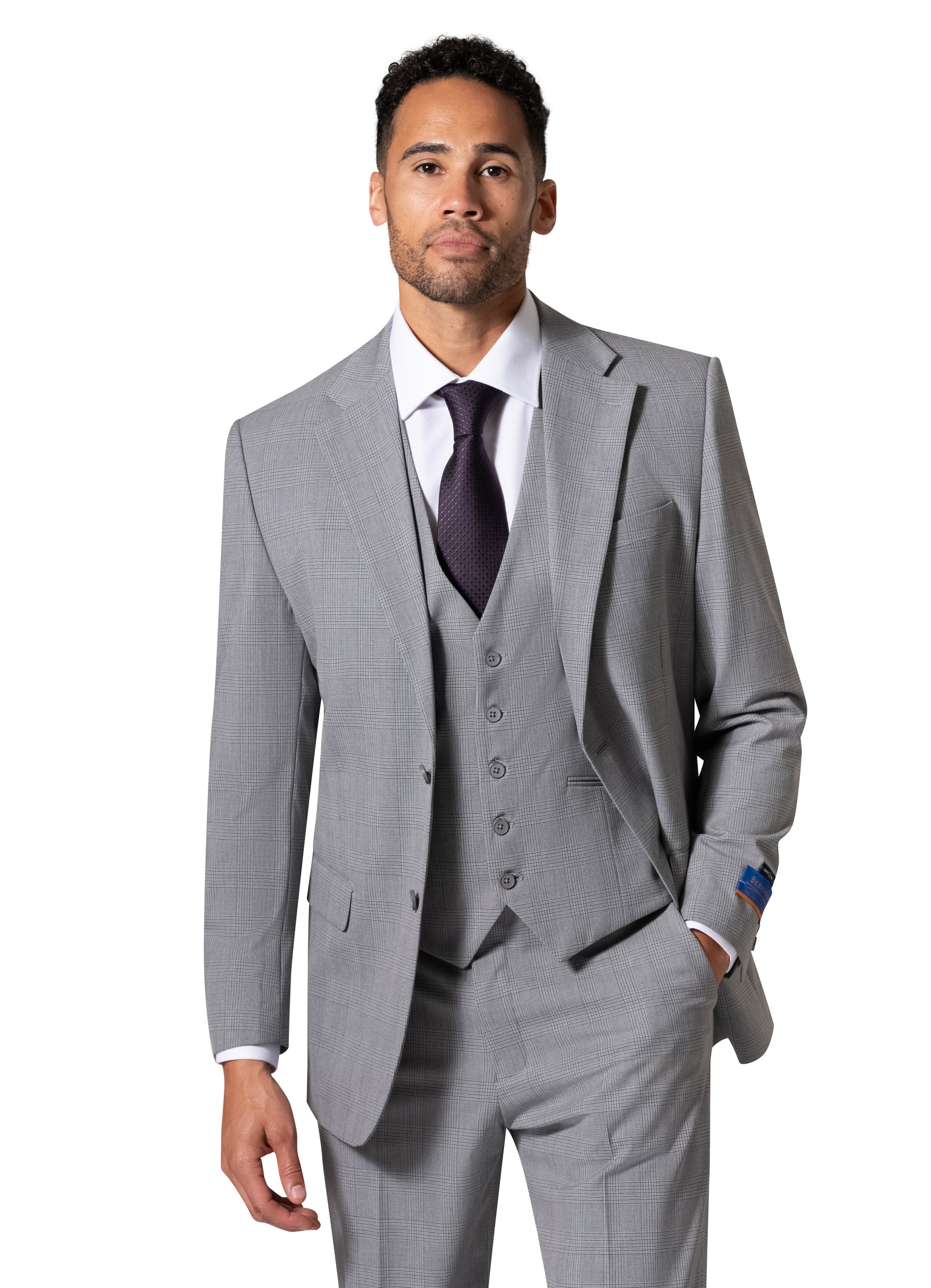 Bergamo Orange BP04KE-07 3PC Notch Slim Suit - Grey