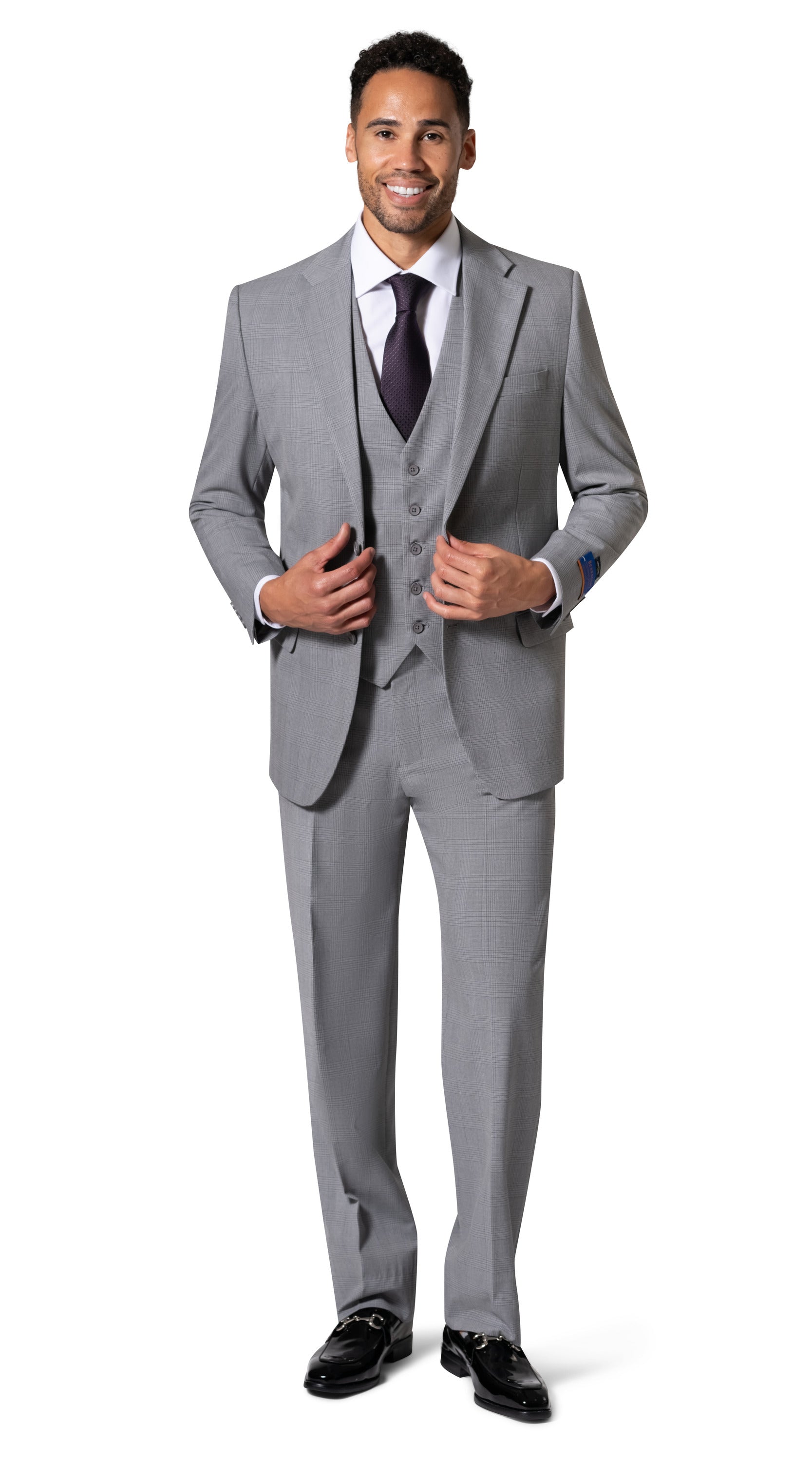 Bergamo Orange BP04KE-07 3PC Notch Slim Suit - Grey