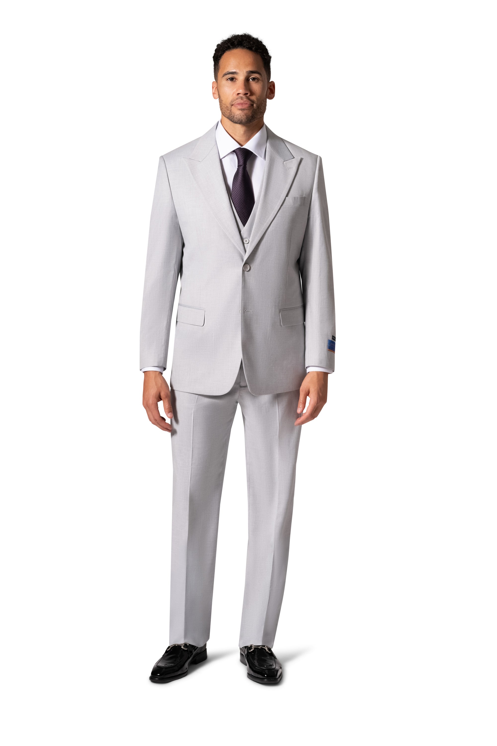Bergamo Orange MARCO UNI 3PC Slim Peak Suit - Light Grey