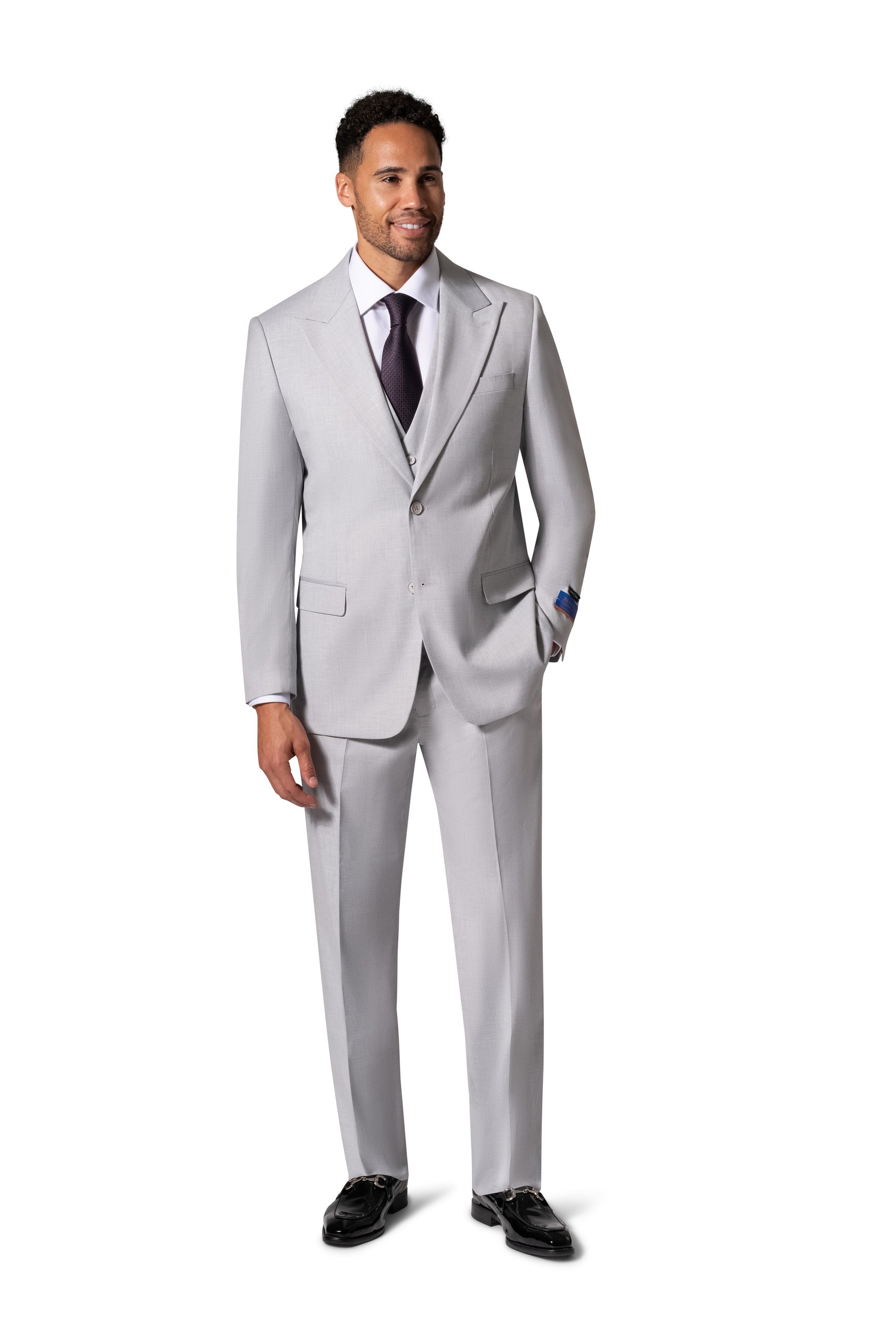 Bergamo Orange MARCO UNI 3PC modern Peak Suit - Light Grey