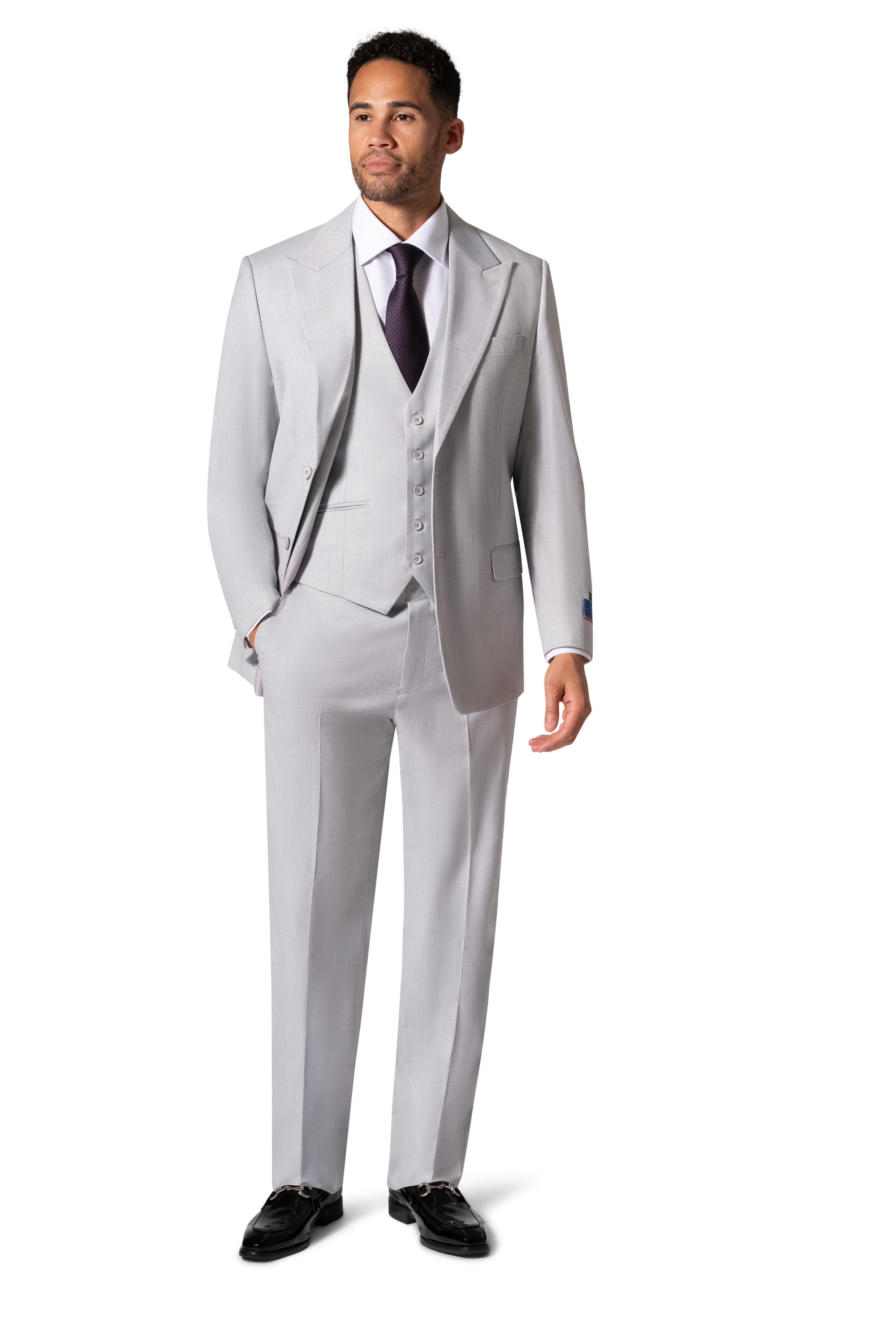 Bergamo Orange MARCO UNI 3PC Slim Peak Suit - Light Grey