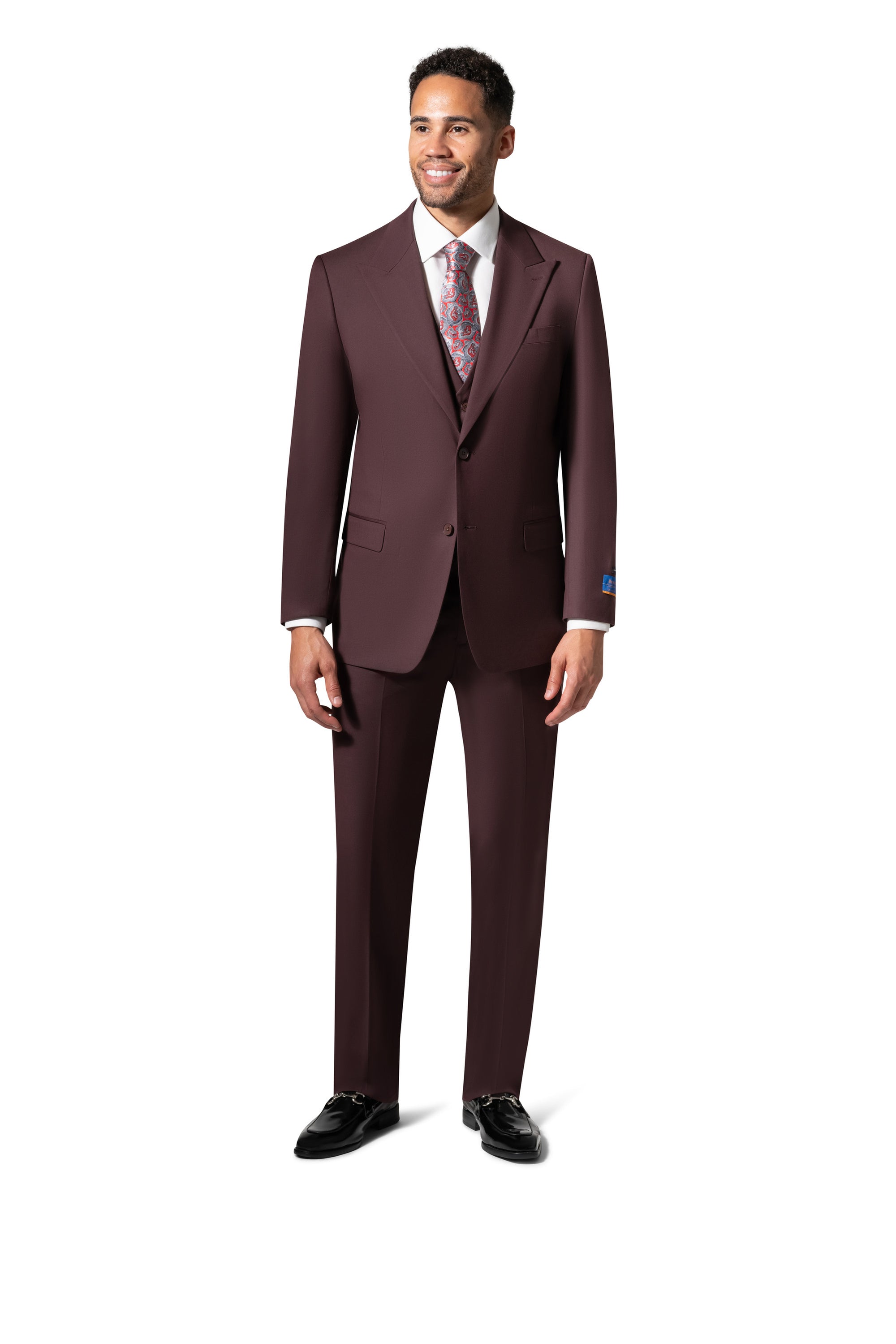 Bergamo Orange MARCO UNI 3PC modern Peak Suit - Burgundy