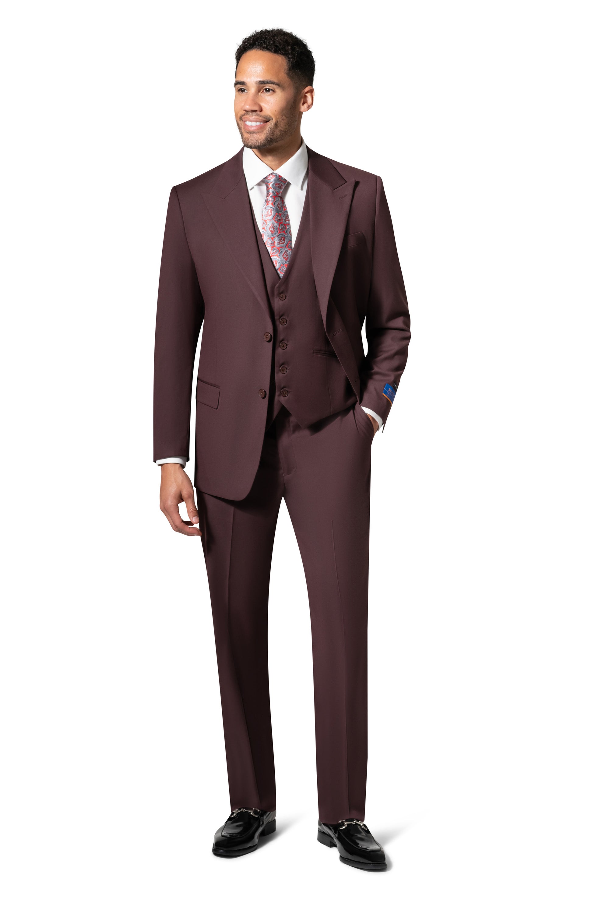 Bergamo Orange MARCO UNI 3PC modern Peak Suit - Burgundy
