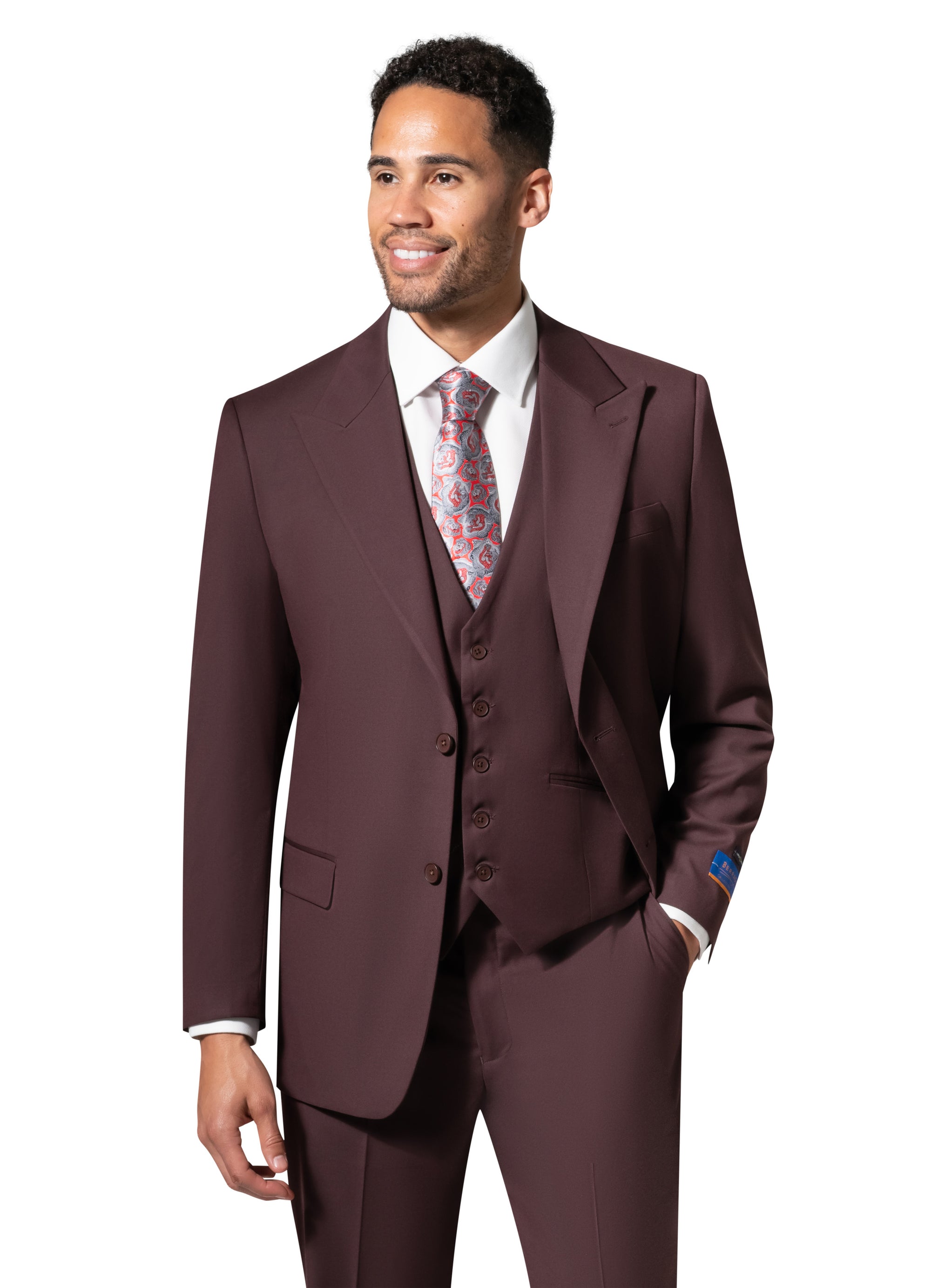 Bergamo Orange MARCO UNI 3PC modern Peak Suit - Burgundy