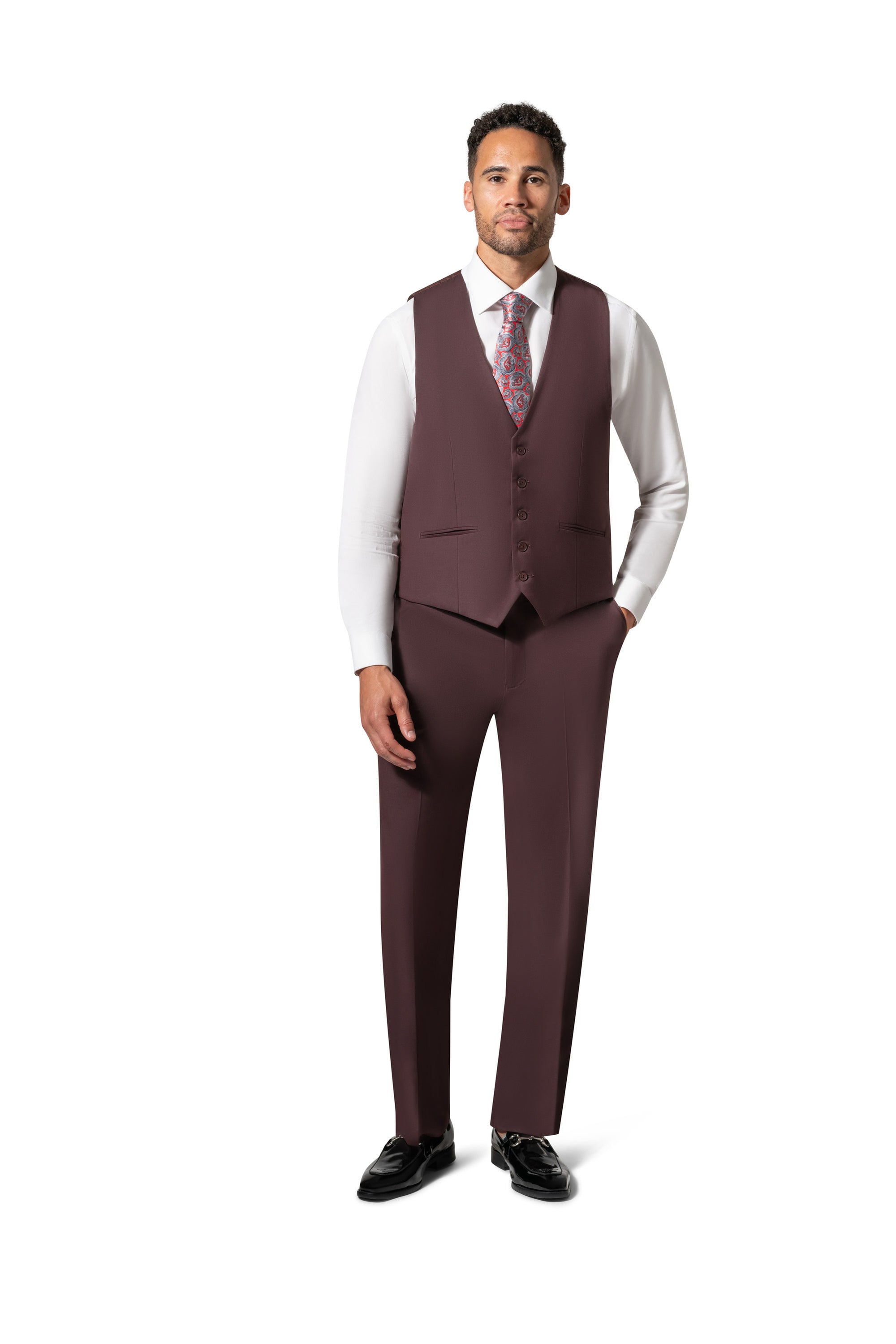 Bergamo Orange MARCO UNI 3PC modern Peak Suit - Burgundy