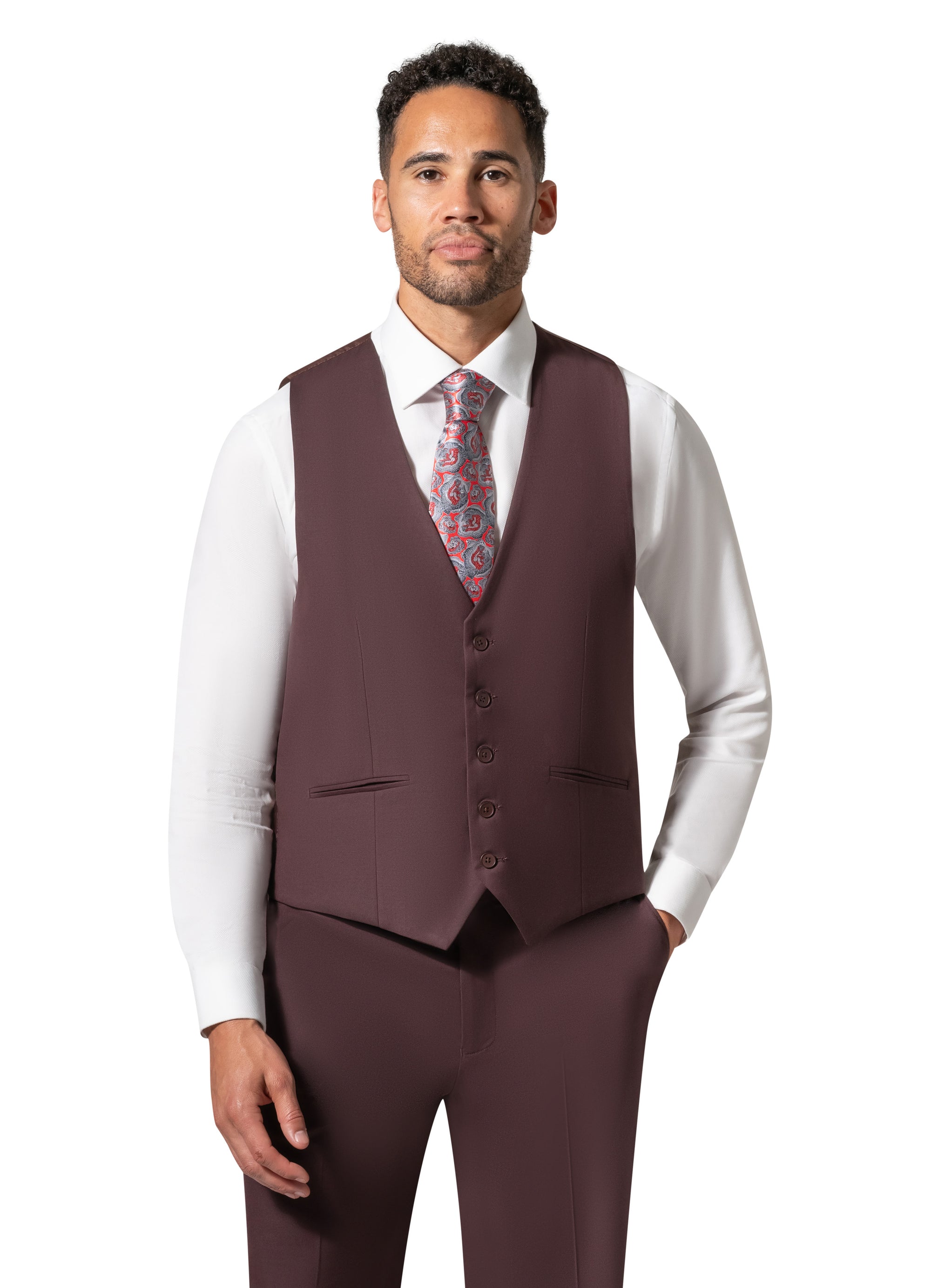 Bergamo Orange MARCO UNI 3PC modern Peak Suit - Burgundy