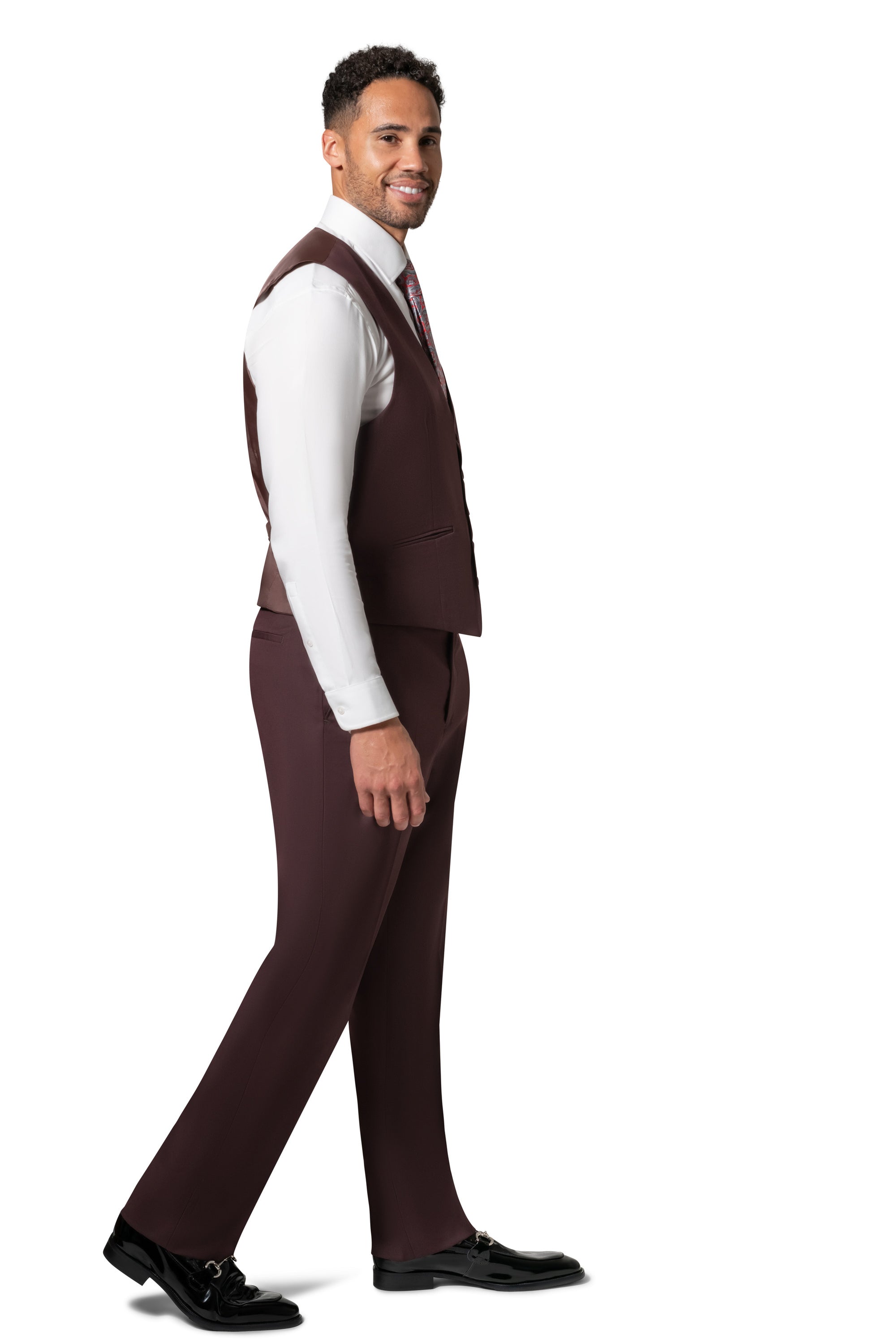 Bergamo Orange MARCO UNI 3PC modern Peak Suit - Burgundy