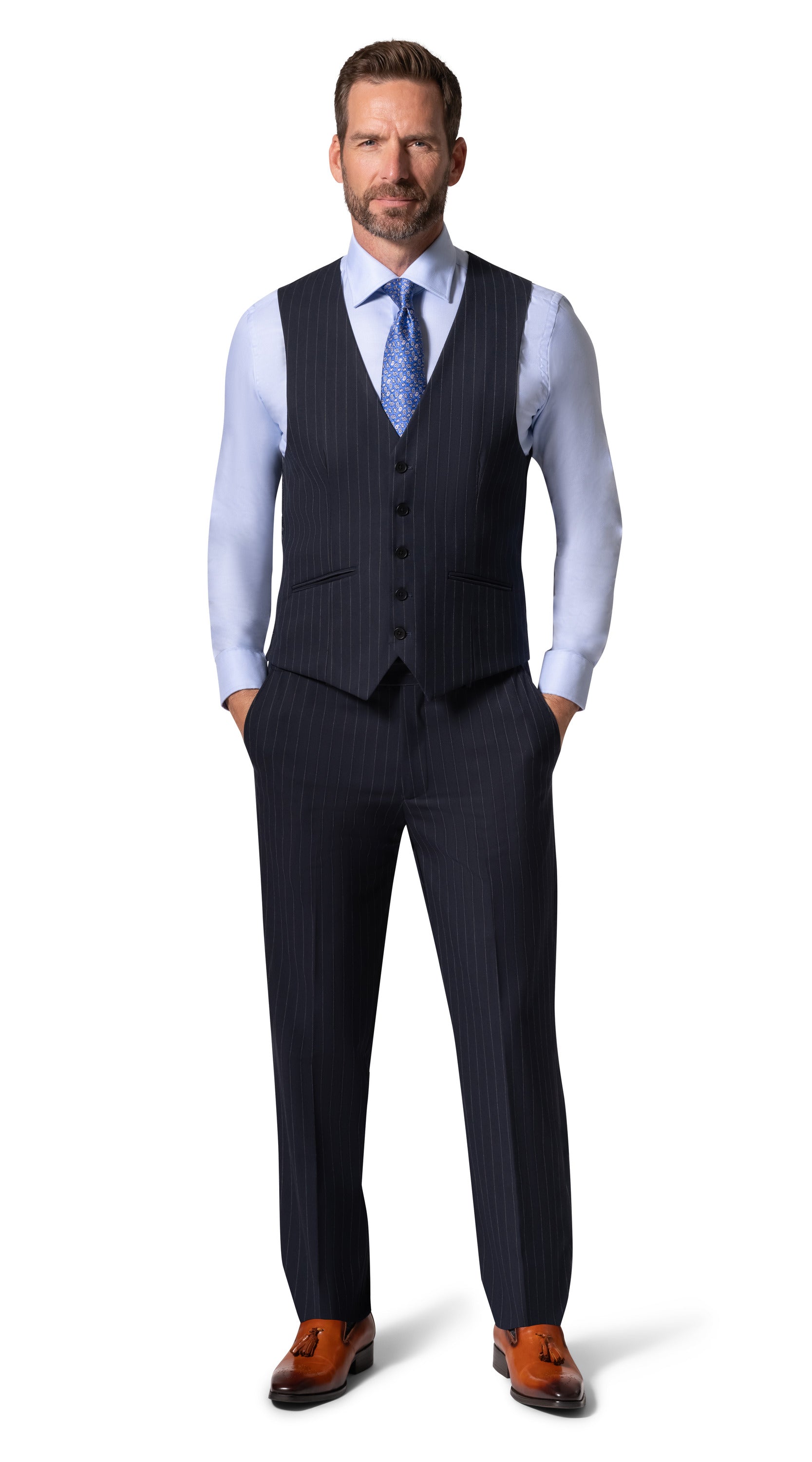 Bergamo Orange BP04K-E32 3PC Slim Suit - Navy