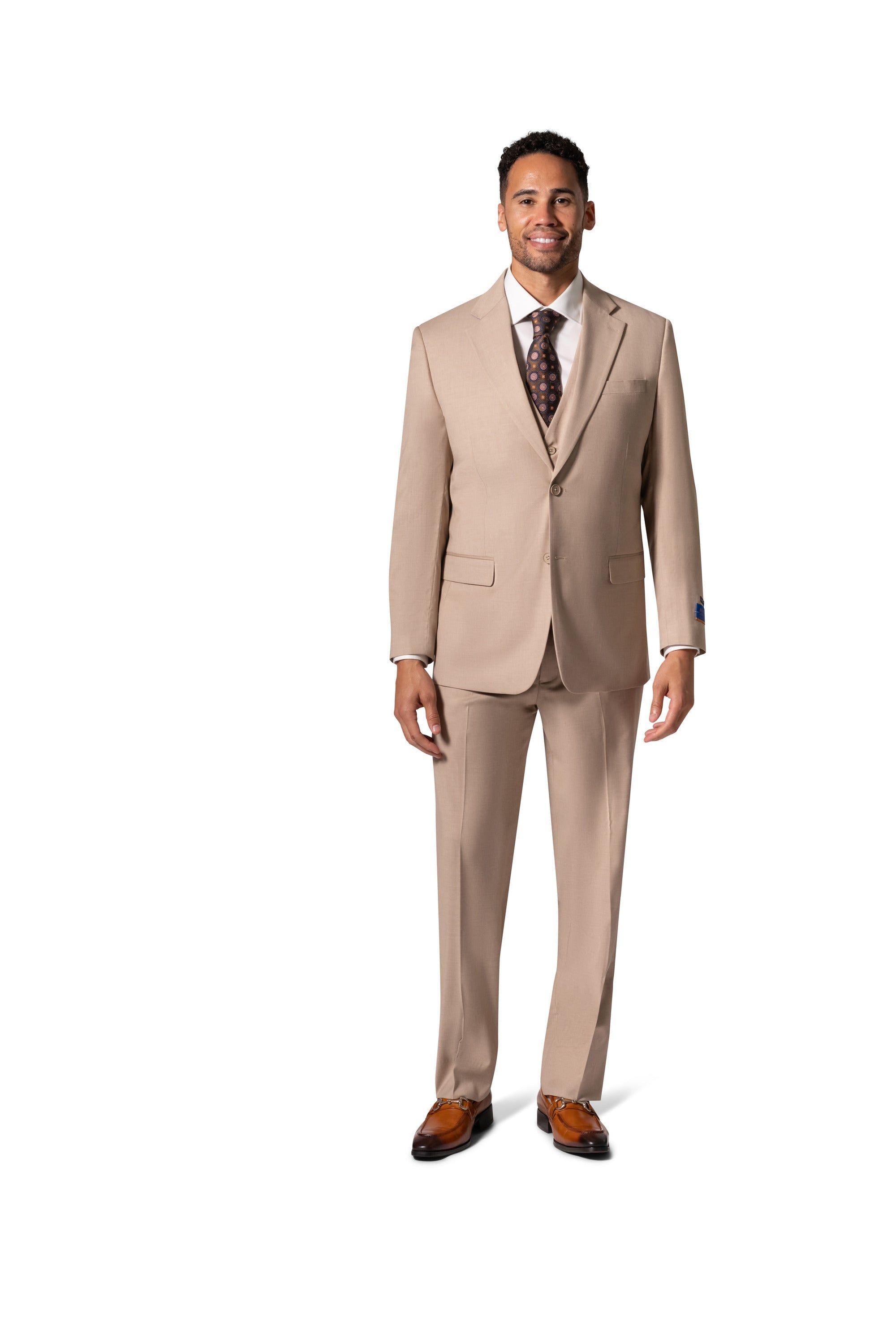 Bergamo Orange MARCO UNI 3PC Notch Modern Suit - Tan