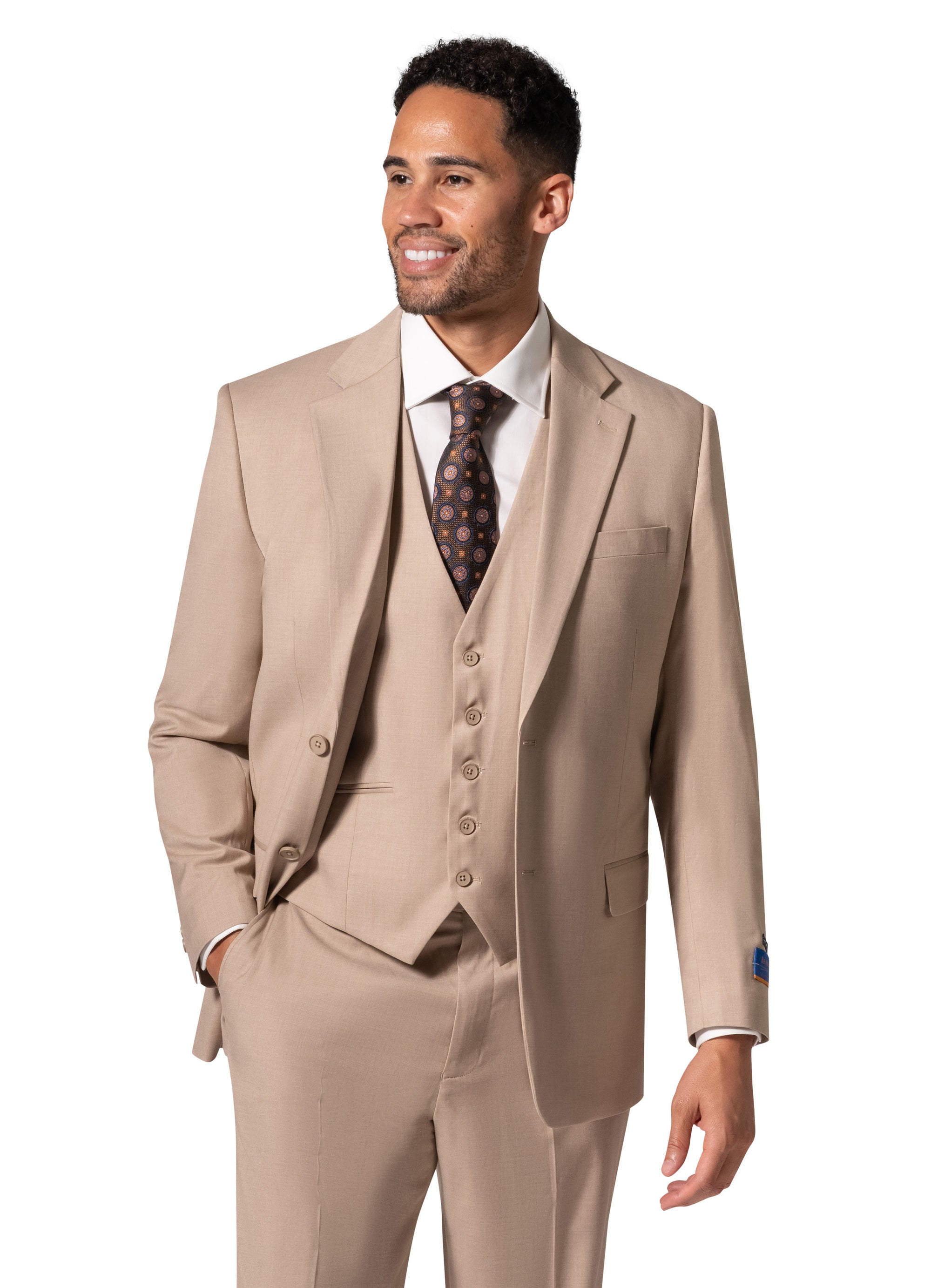 Bergamo Orange MARCO UNI 3PC Notch Slim Suit - Tan