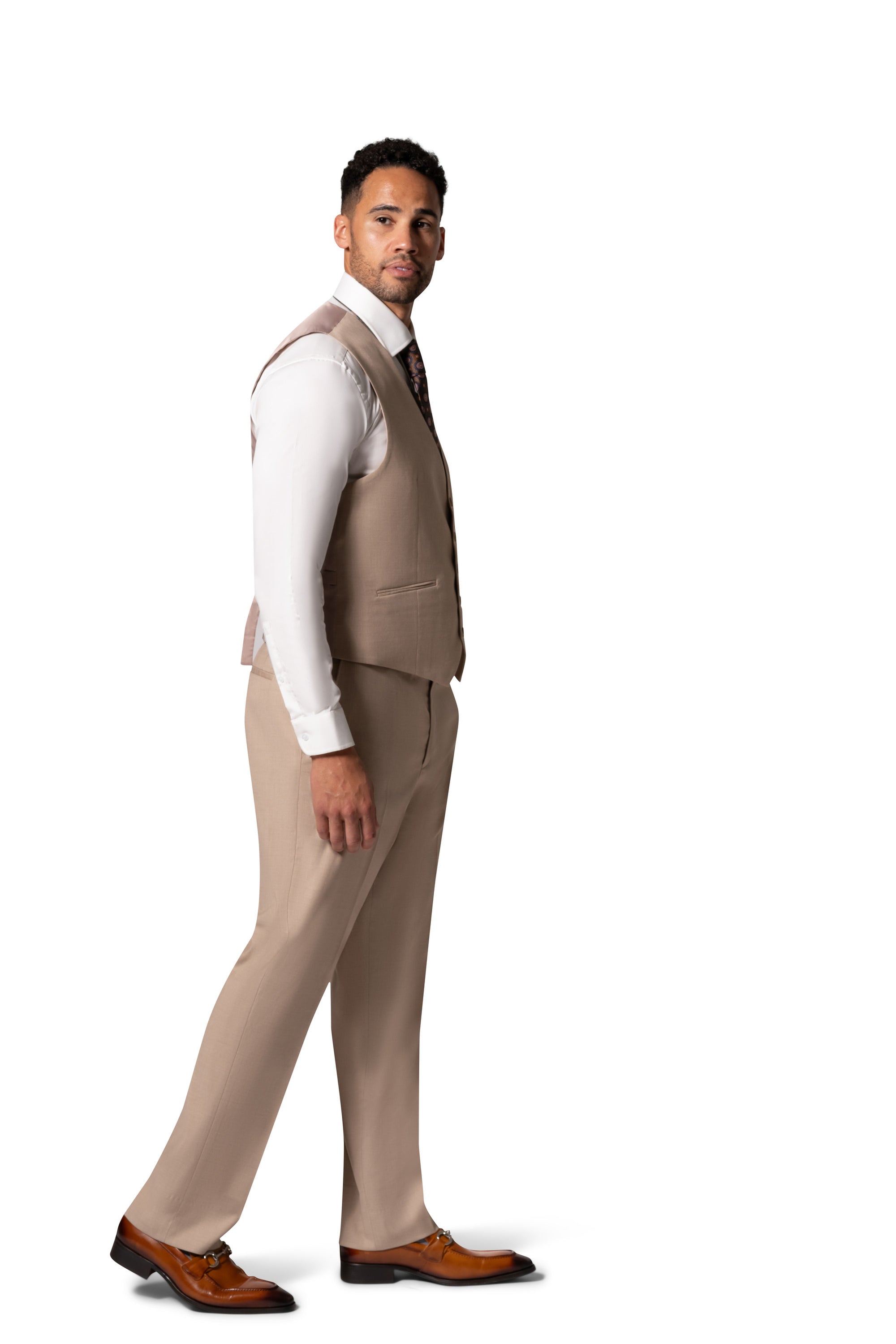 Bergamo Orange MARCO UNI 3PC Notch Slim Suit - Tan