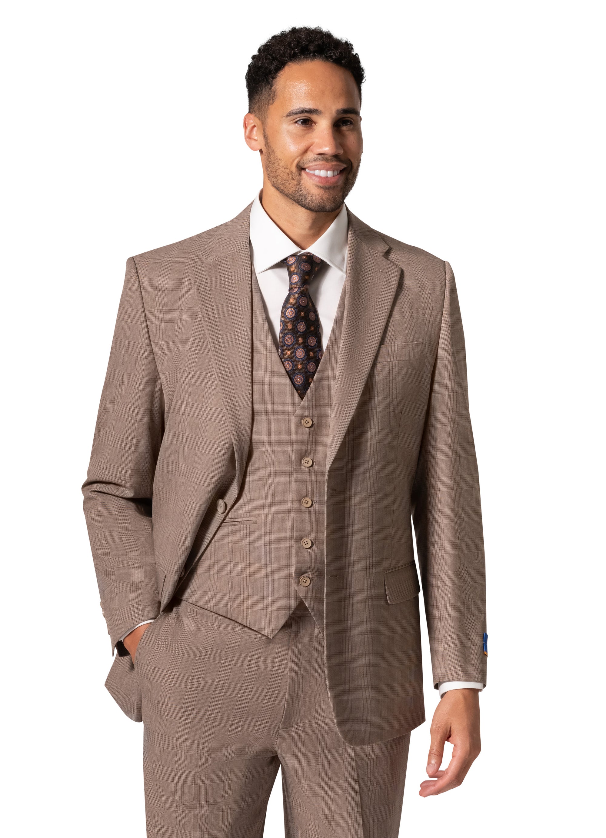 Bergamo Orange BP04KE-07 3PC Notch Slim Suit - Tan