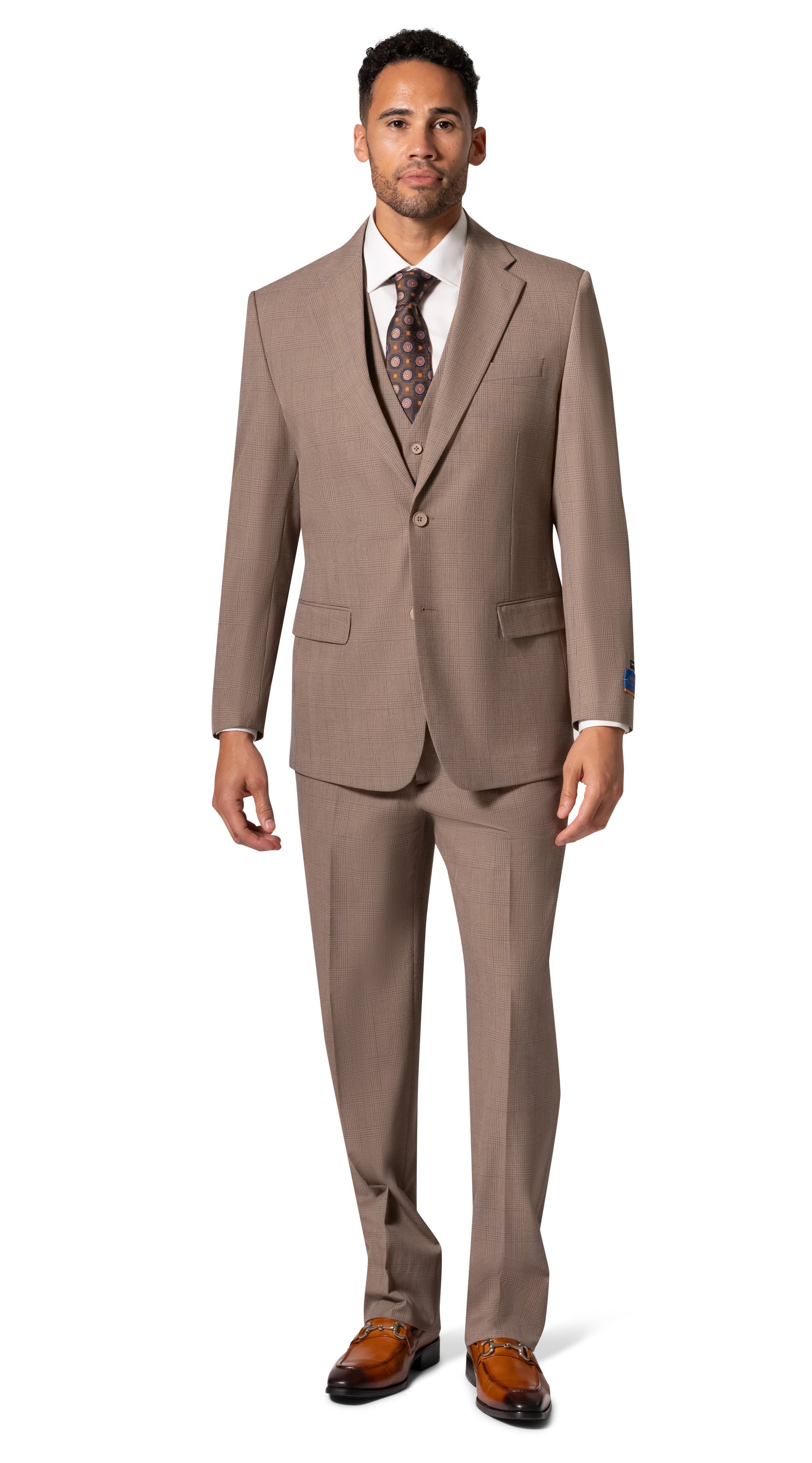 Bergamo Orange BP04KE-07 3PC Notch Slim Suit - Tan