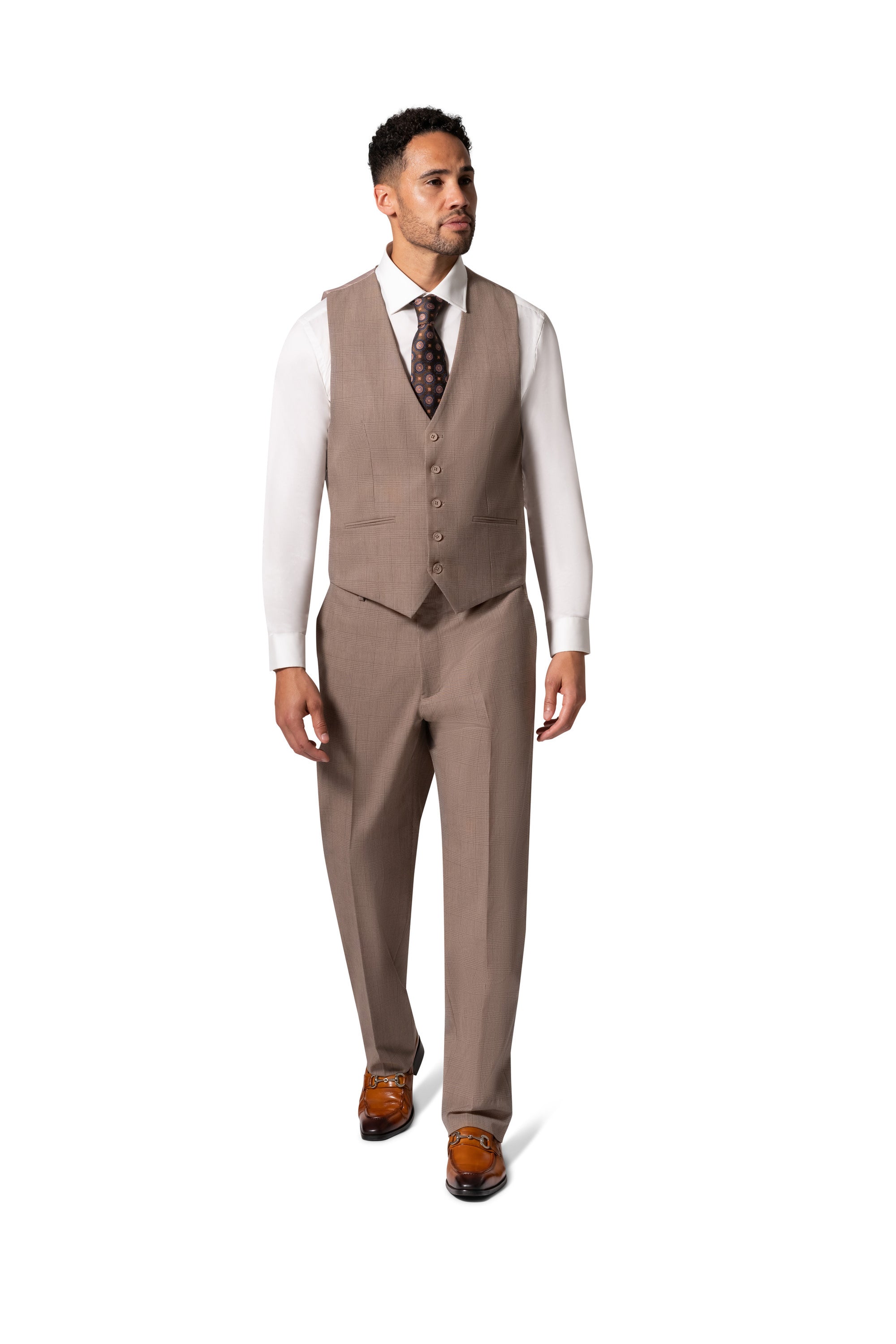 Bergamo Orange BP04KE-07 3PC Notch Slim Suit - Tan