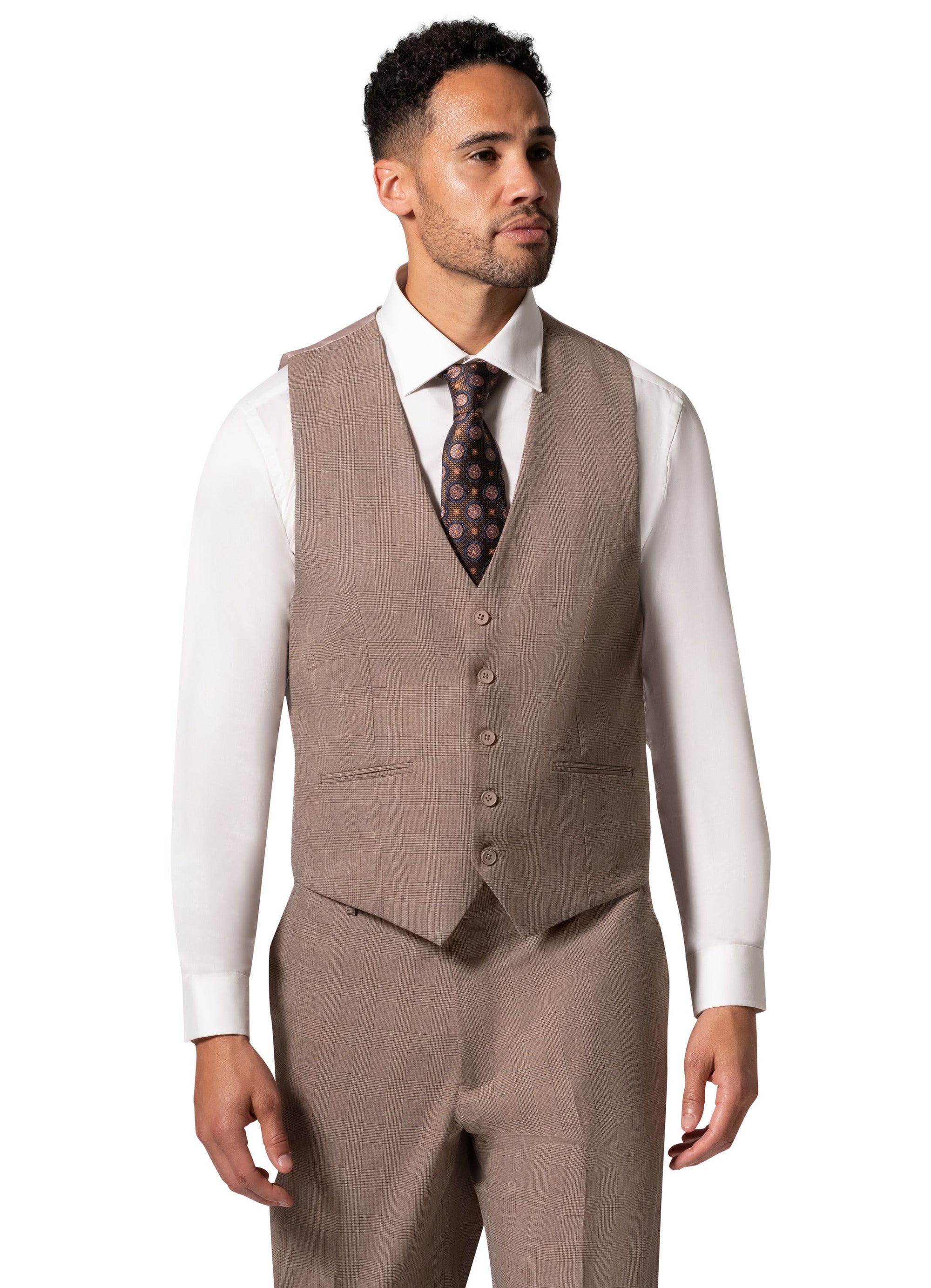 Bergamo Orange BP04KE-07 3PC Notch Modern Suit - Tan