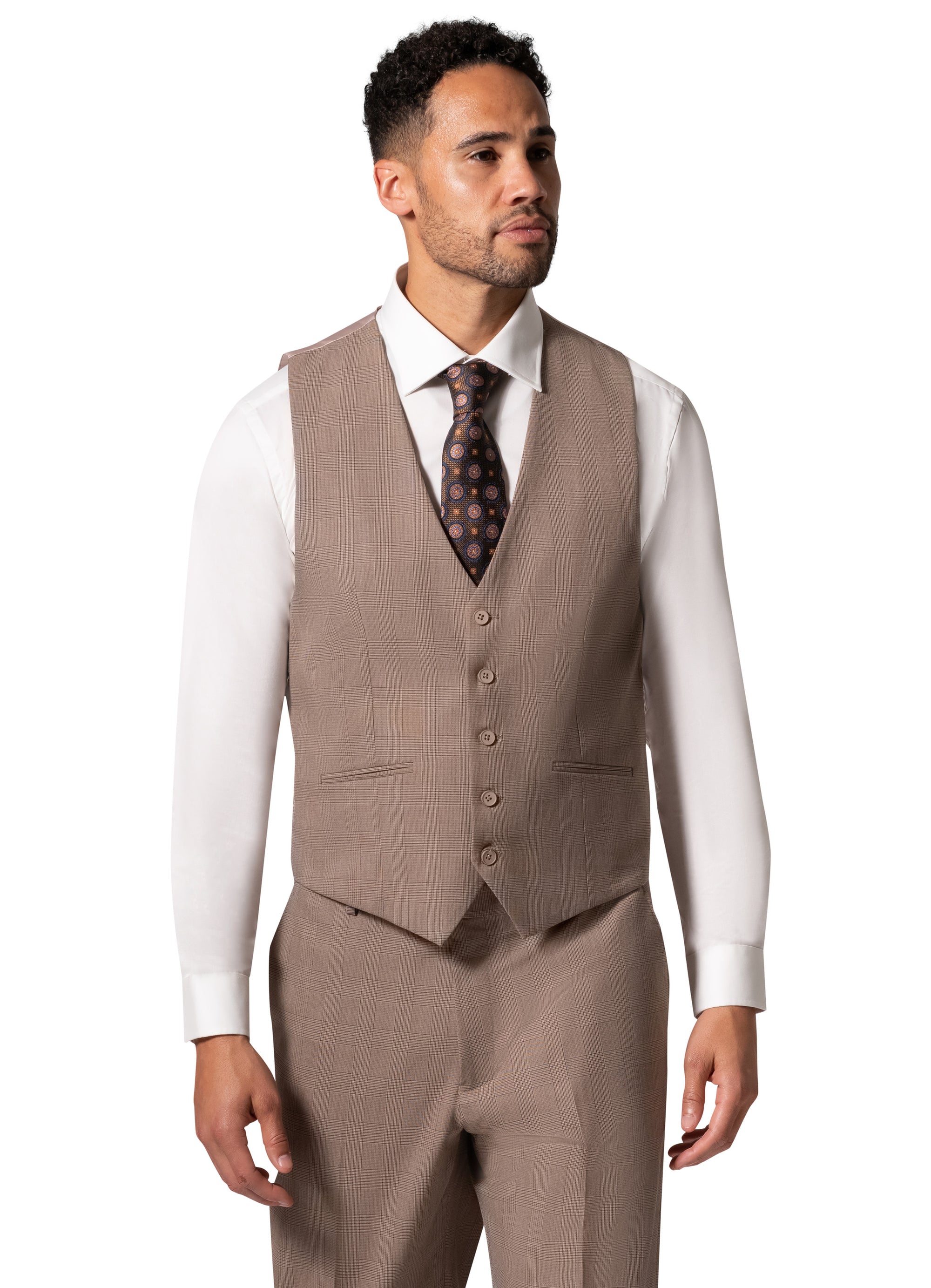 Bergamo Orange BP04KE-07 3PC Notch Slim Suit - Tan