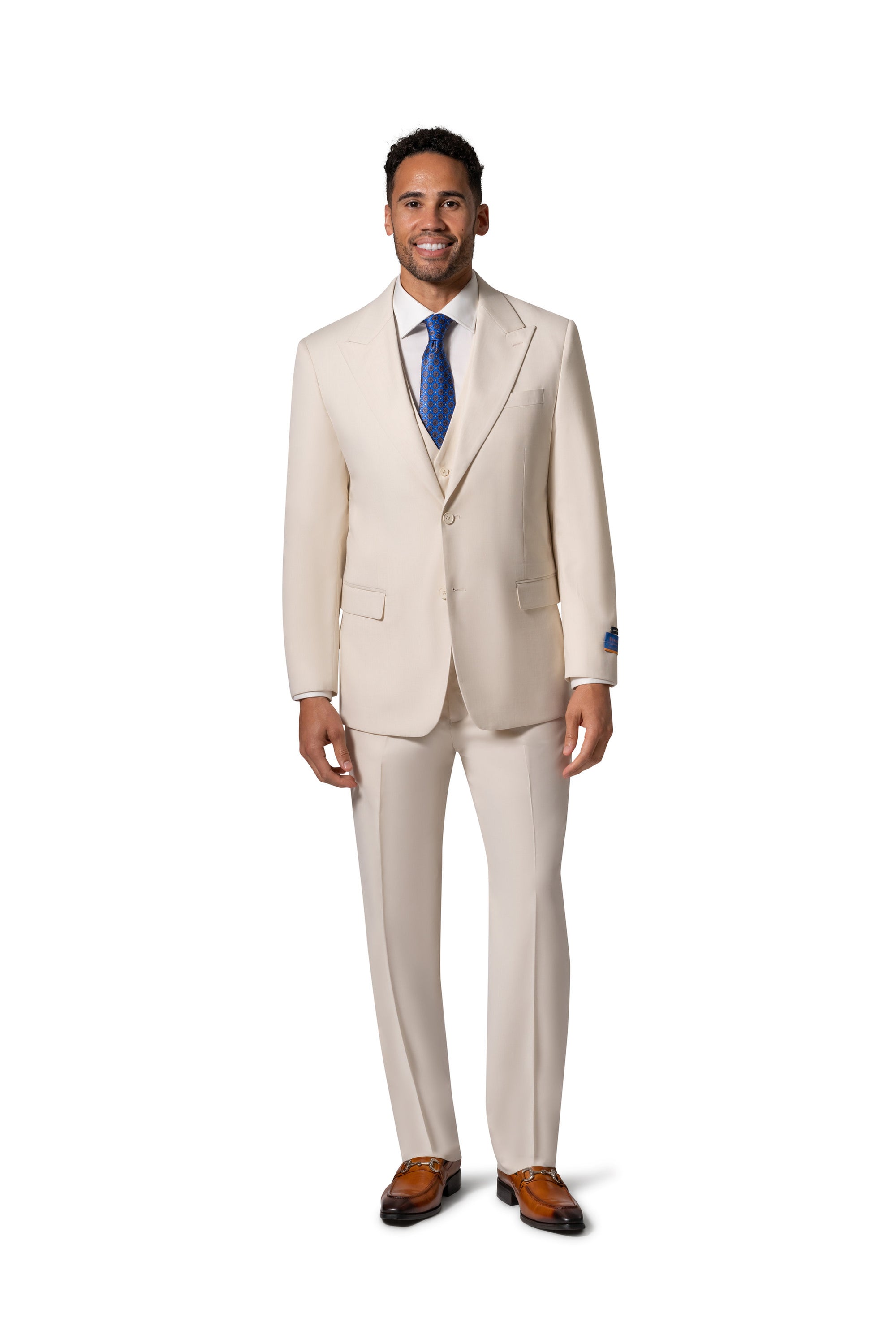 Bergamo Orange MARCO UNI 3PC Slim Peak Suit - Cream