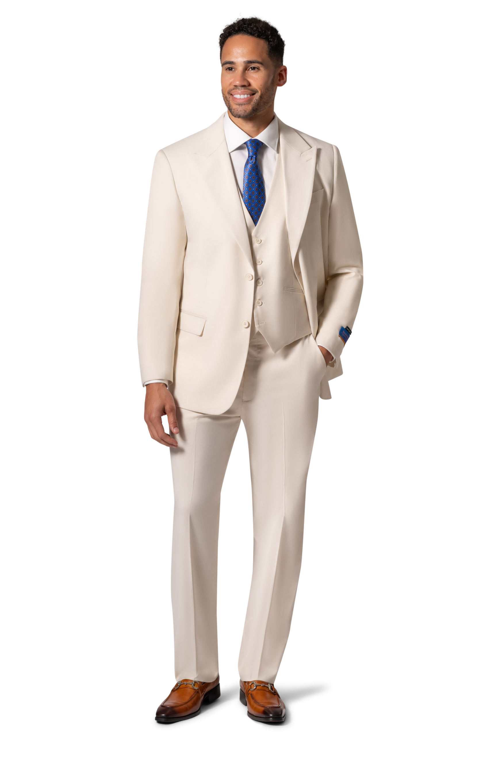 Bergamo Orange MARCO UNI 3PC Slim Peak Suit - Cream