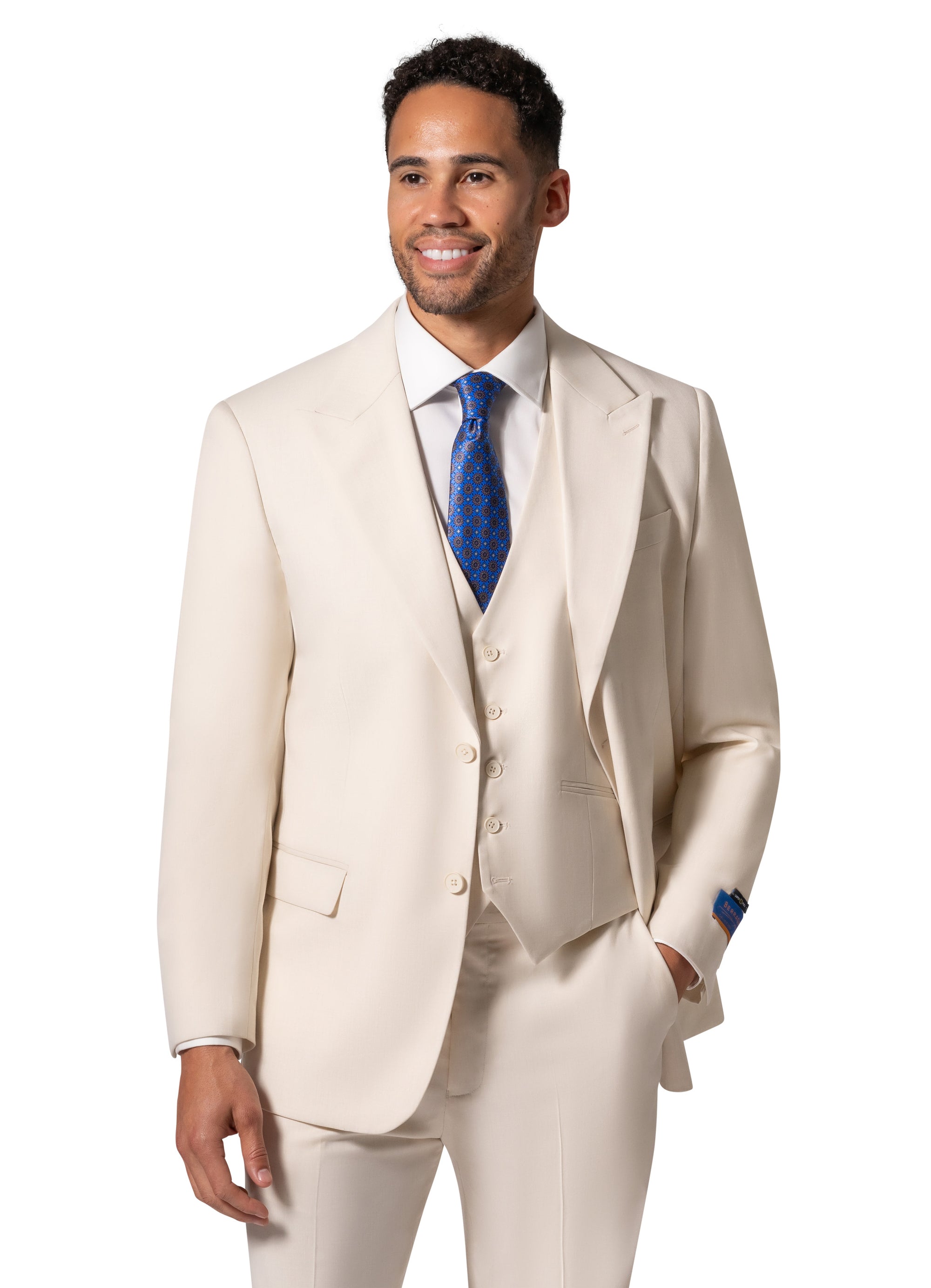 Bergamo Orange MARCO UNI 3PC Slim Peak Suit - Cream