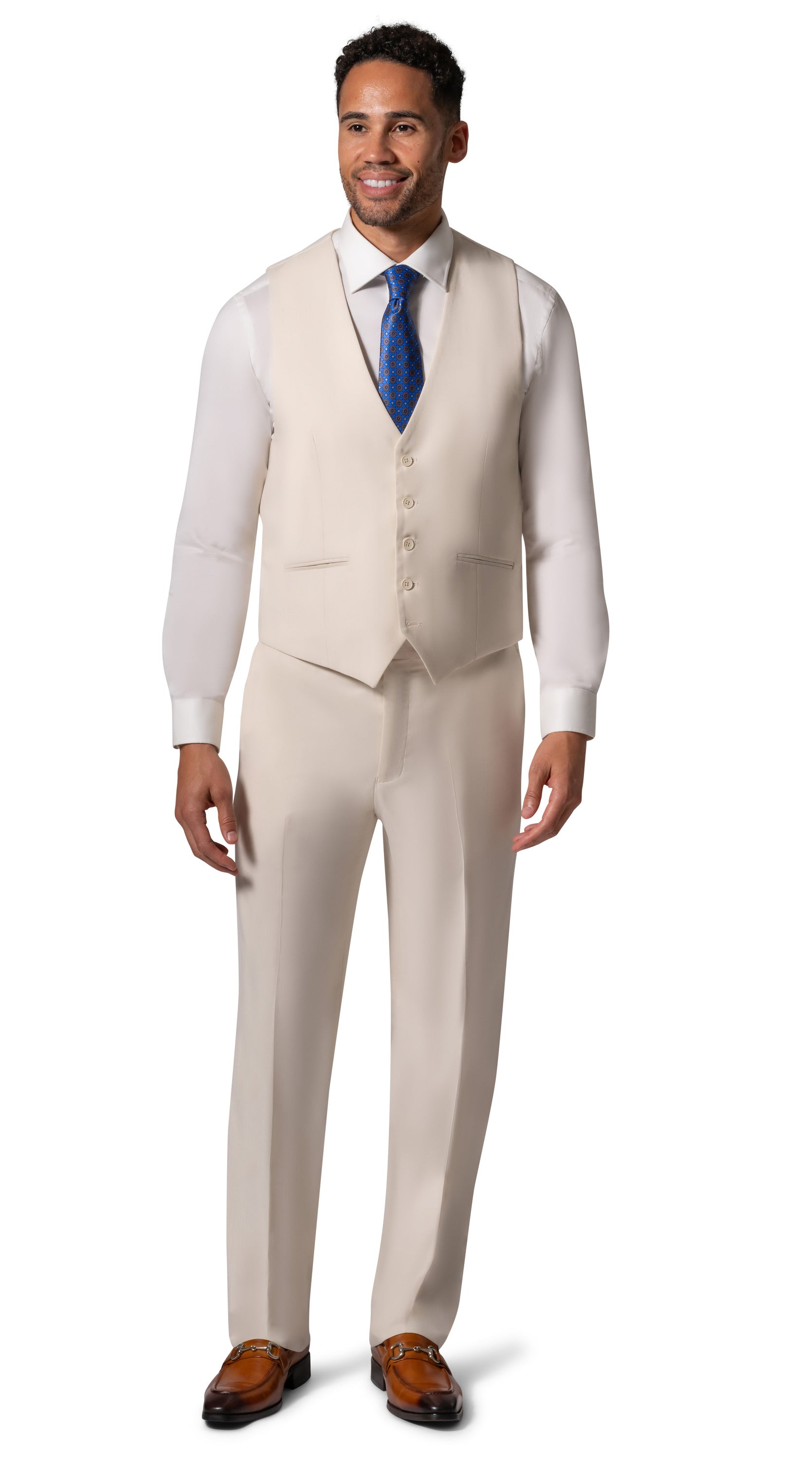 Bergamo Orange MARCO UNI 3PC Slim Peak Suit - Cream