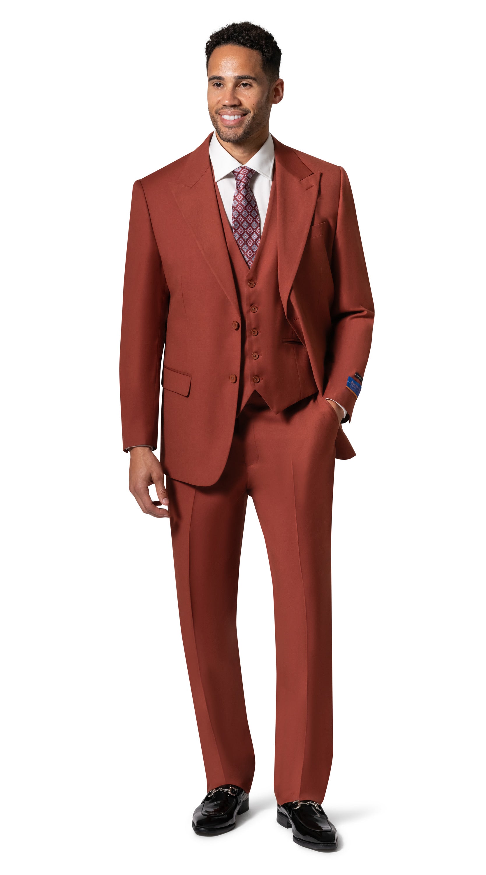 Bergamo Orange MARCO UNI 3PC Modern Peak Suit - Rust