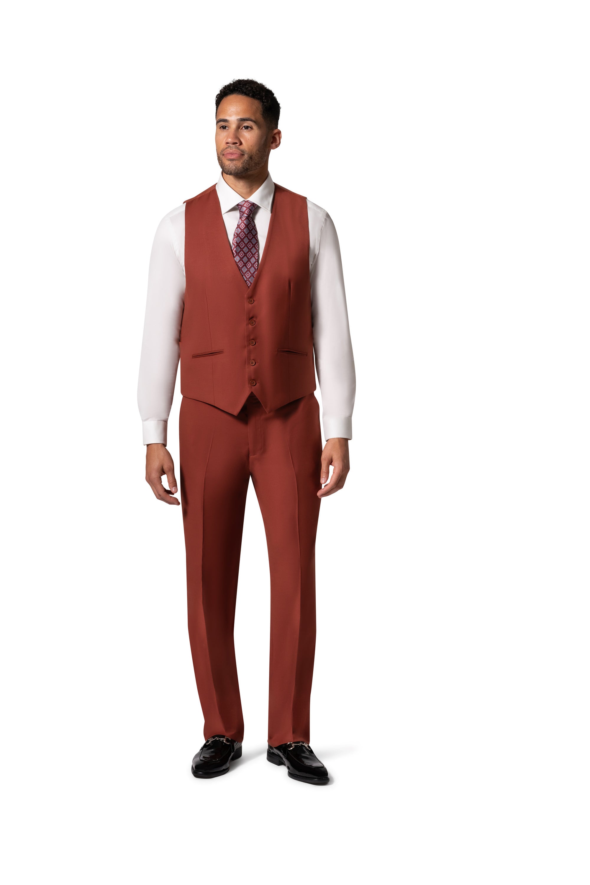 Bergamo Orange MARCO UNI 3PC Slim Peak Suit - Rust