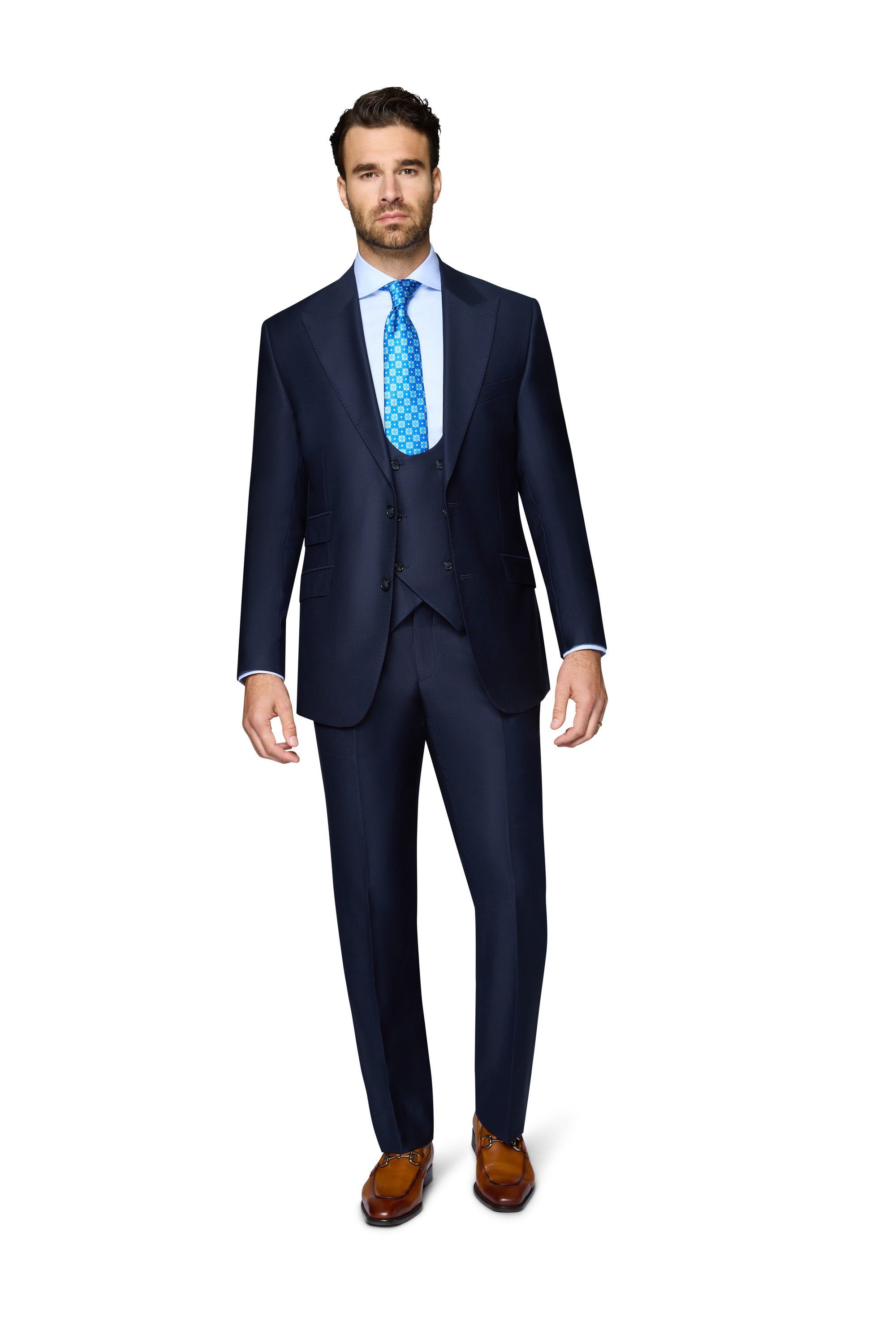 Bergamo Essex Elegant - Faille Wool Solid Suit - Navy