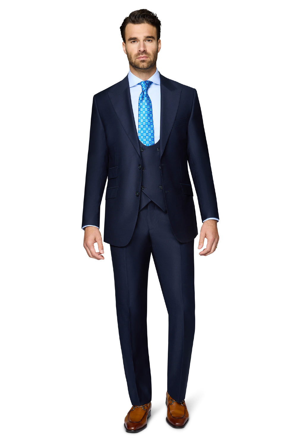 Bergamo Essex Elegant - Faille Wool Solid Suit - Navy