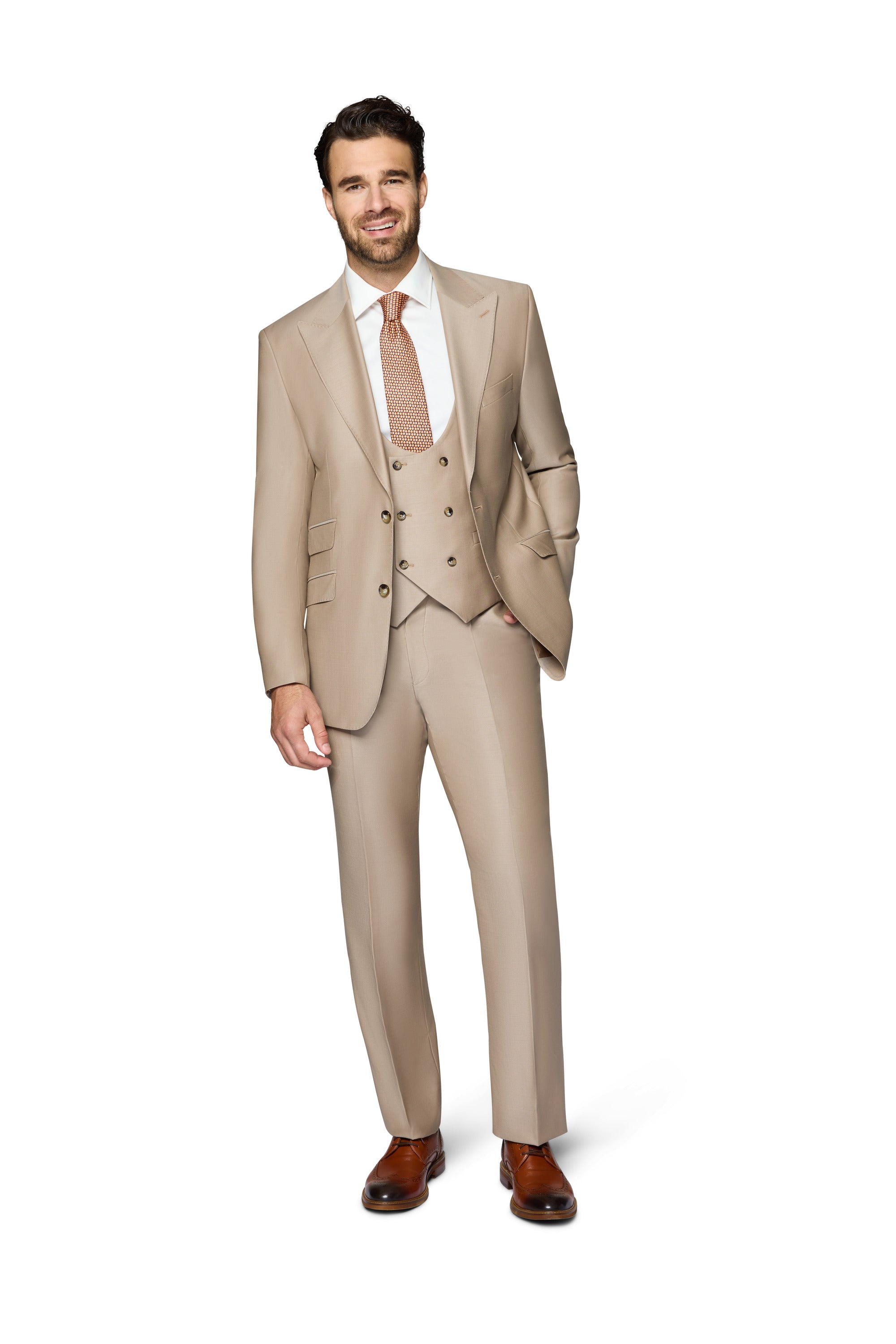 Bergamo Essex Elegant - Faille Wool Solid Suit - Taupe