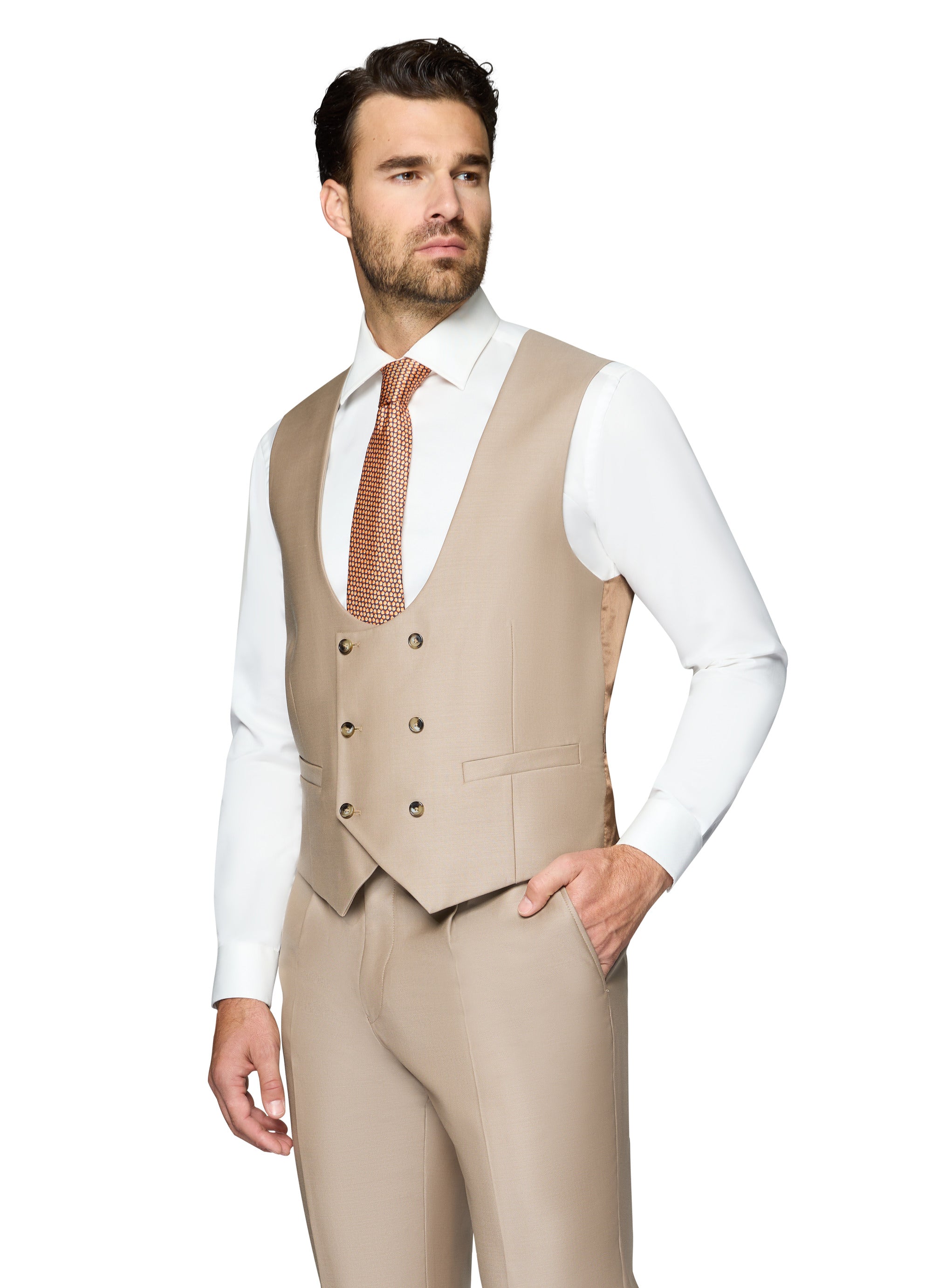 Bergamo Essex Elegant - Faille Wool Solid Suit - Taupe