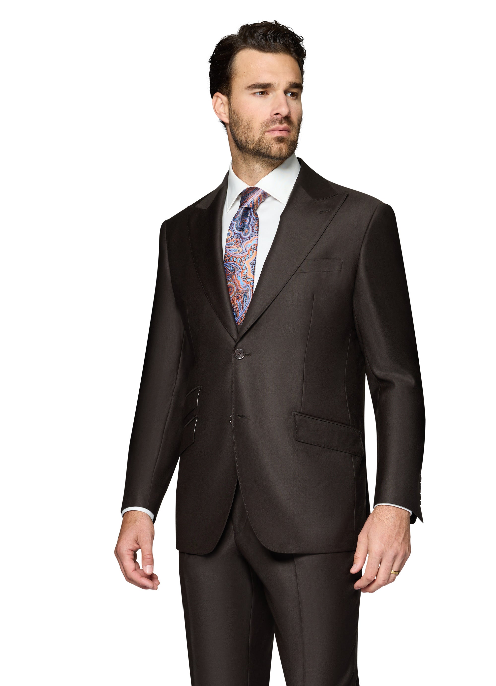 Bergamo Essex Elegant - Faille Wool Solid Suit - Brown