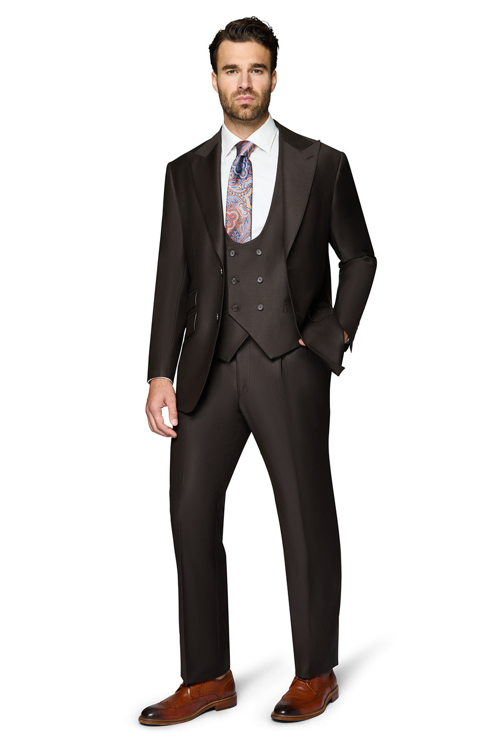 Bergamo Essex Elegant - Faille Wool Solid Suit - Brown