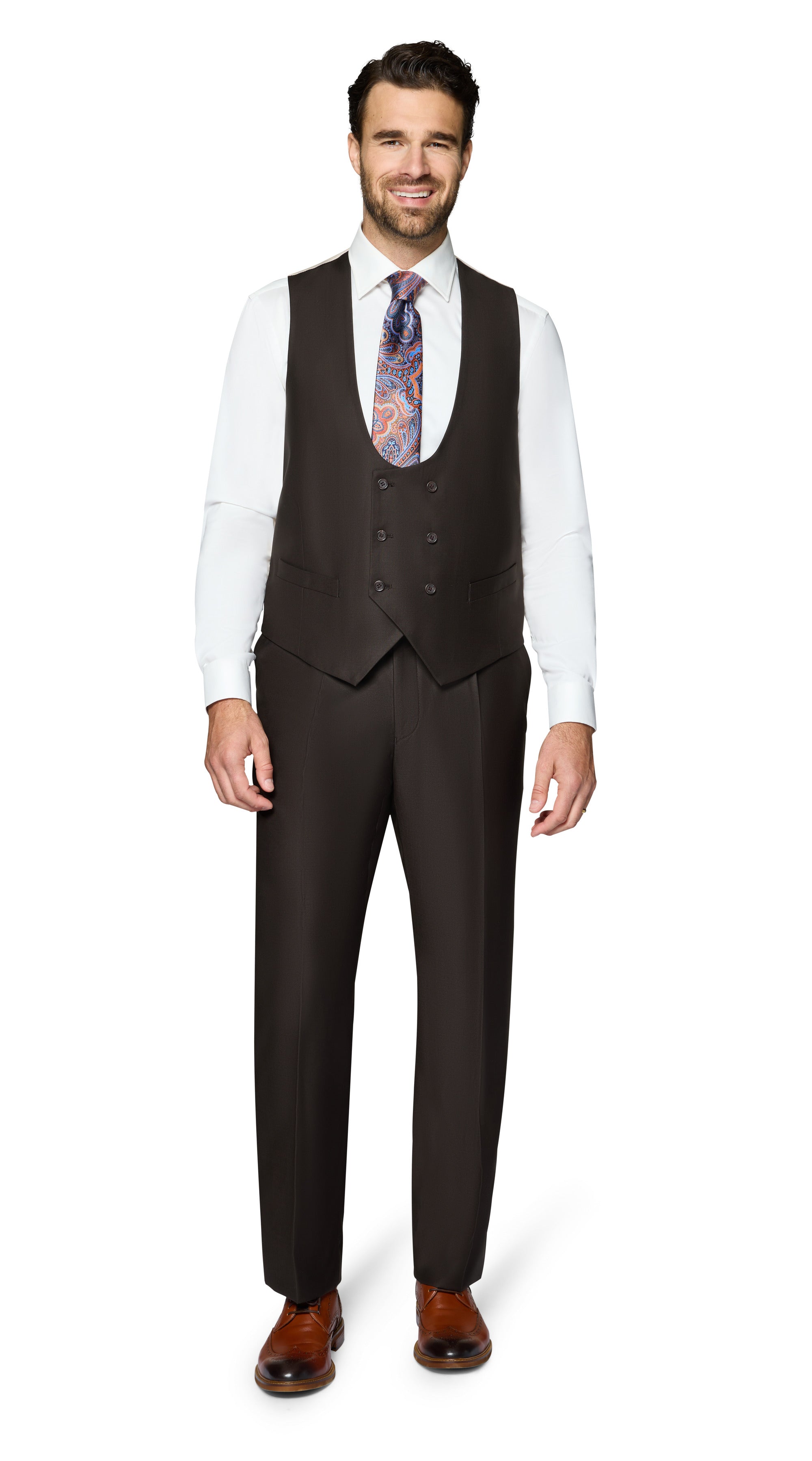 Bergamo Essex Elegant - Faille Wool Solid Suit - Brown