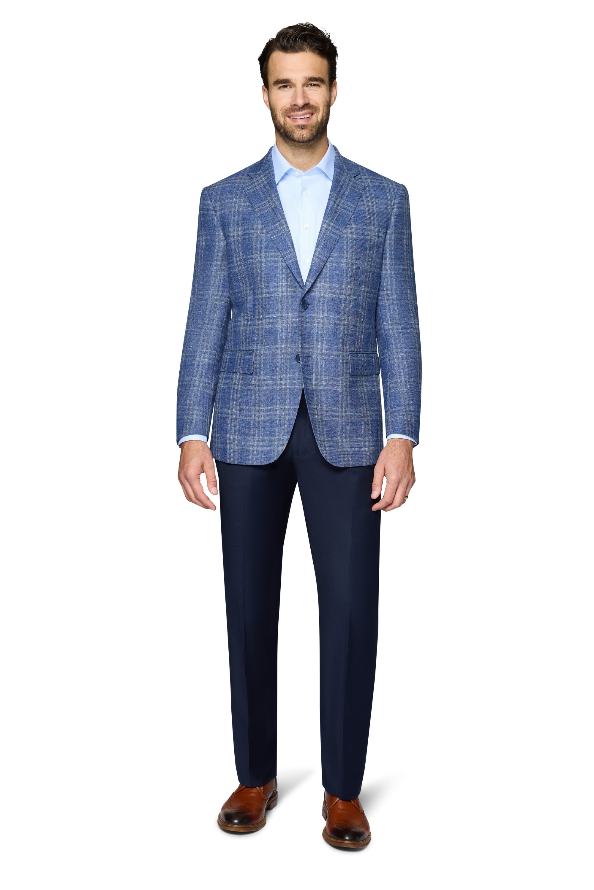 Bergamo Elegant Wool Sport Coat Modern Fit - Blue Plaid