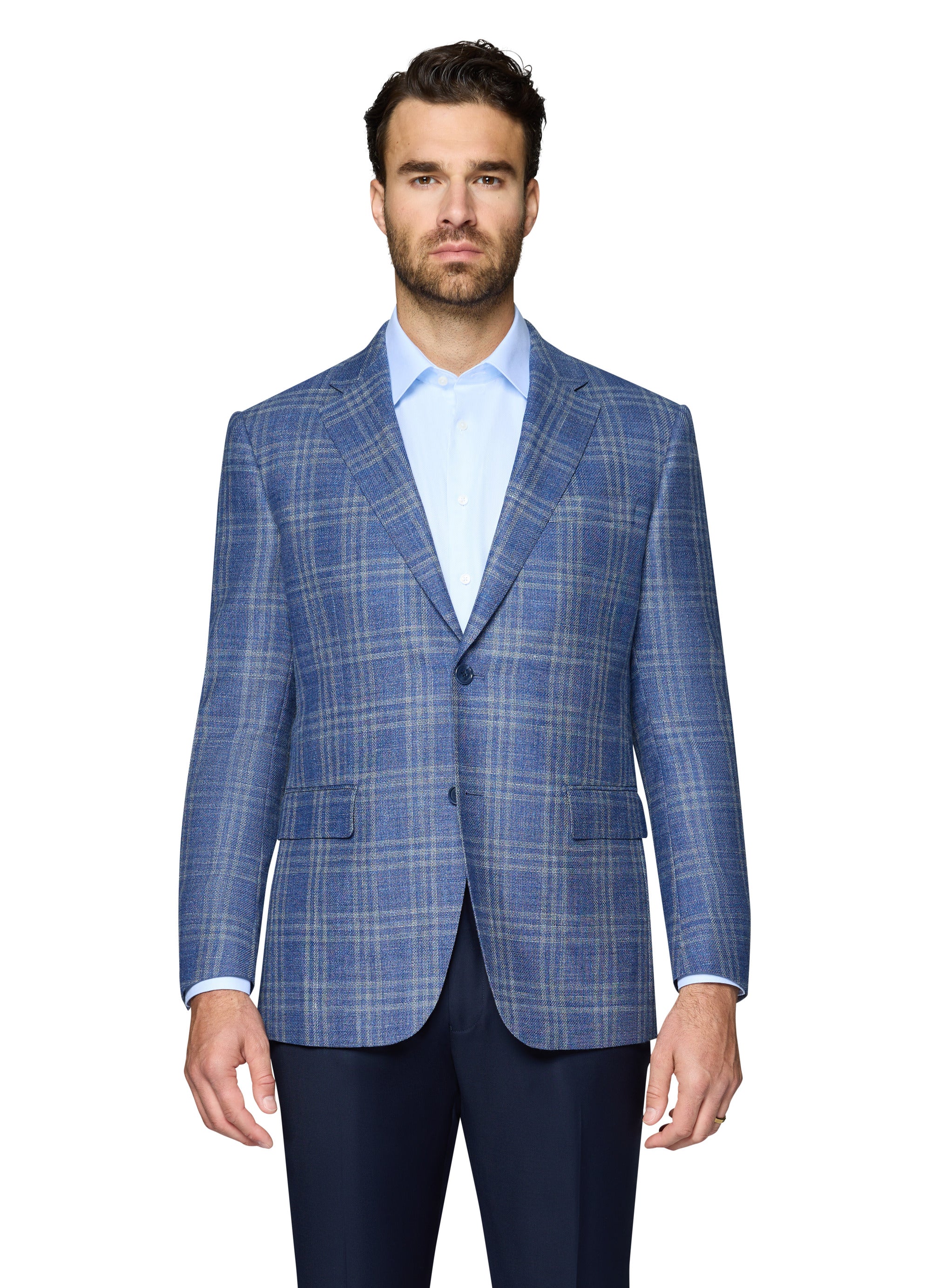 Bergamo Elegant Wool Sport Coat Modern Fit - Blue Plaid