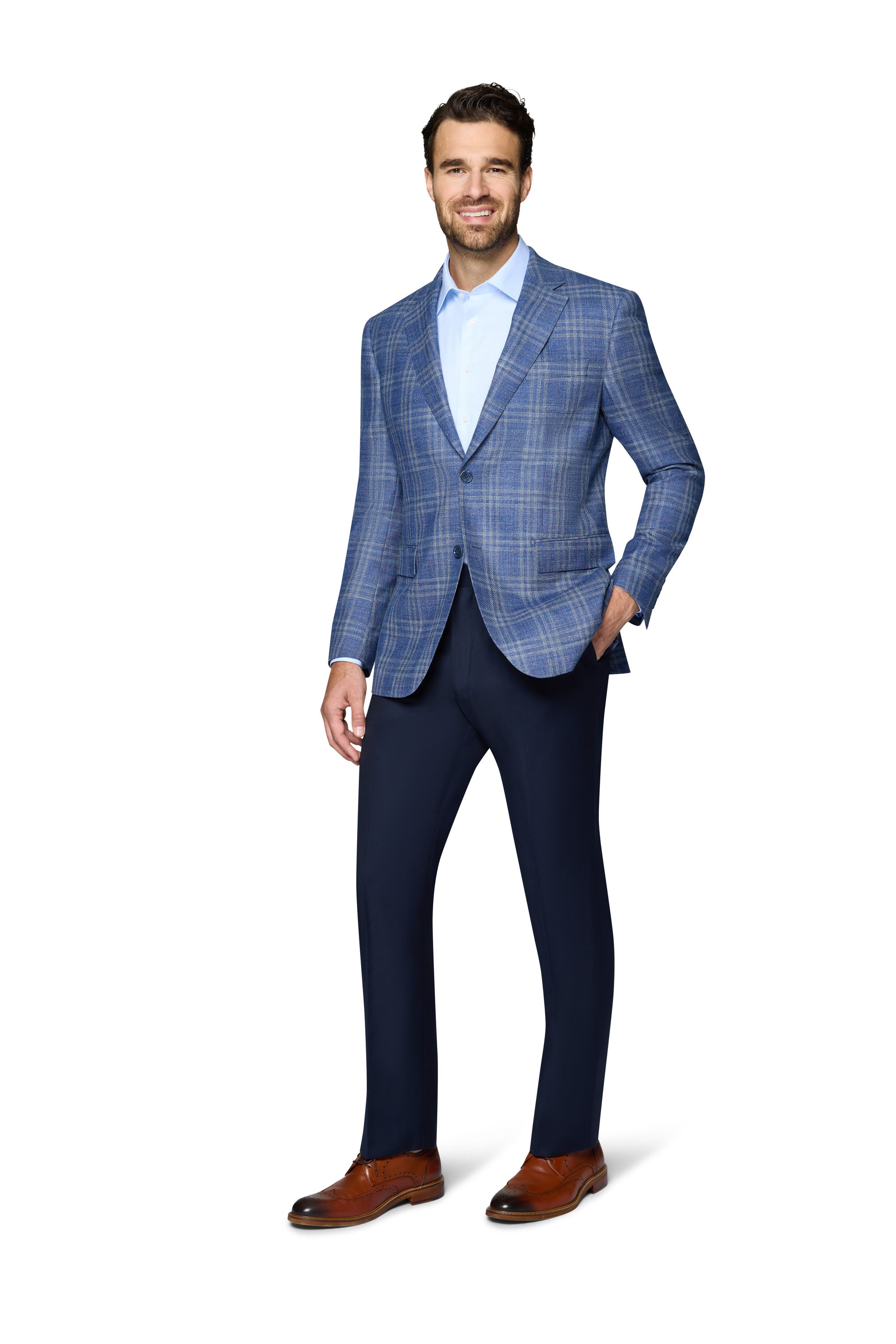 Bergamo Elegant Wool Sport Coat Modern Fit - Blue Plaid