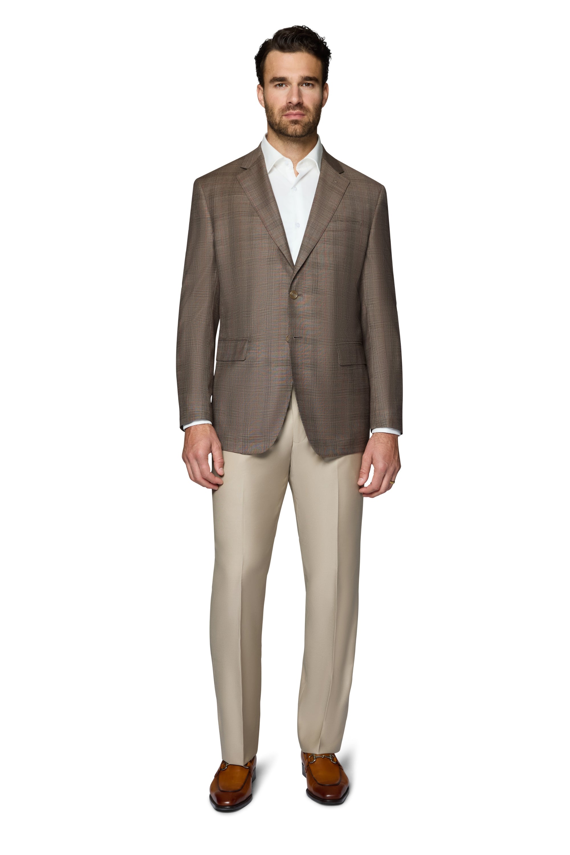 Bergamo Elegant Wool Sport Coat Modern Fit - Brown Plaid