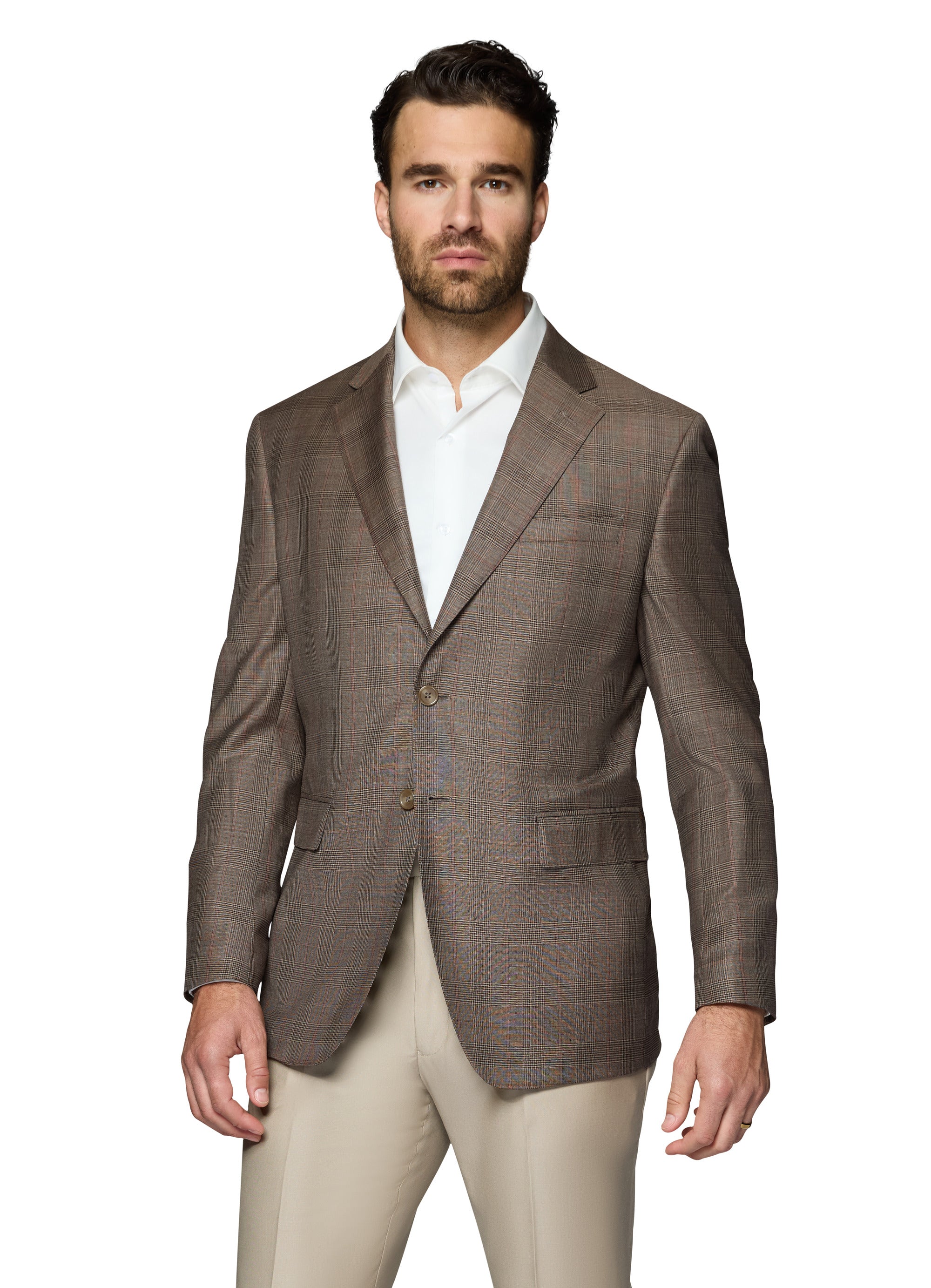 Bergamo Elegant Wool Sport Coat Modern Fit - Brown Plaid