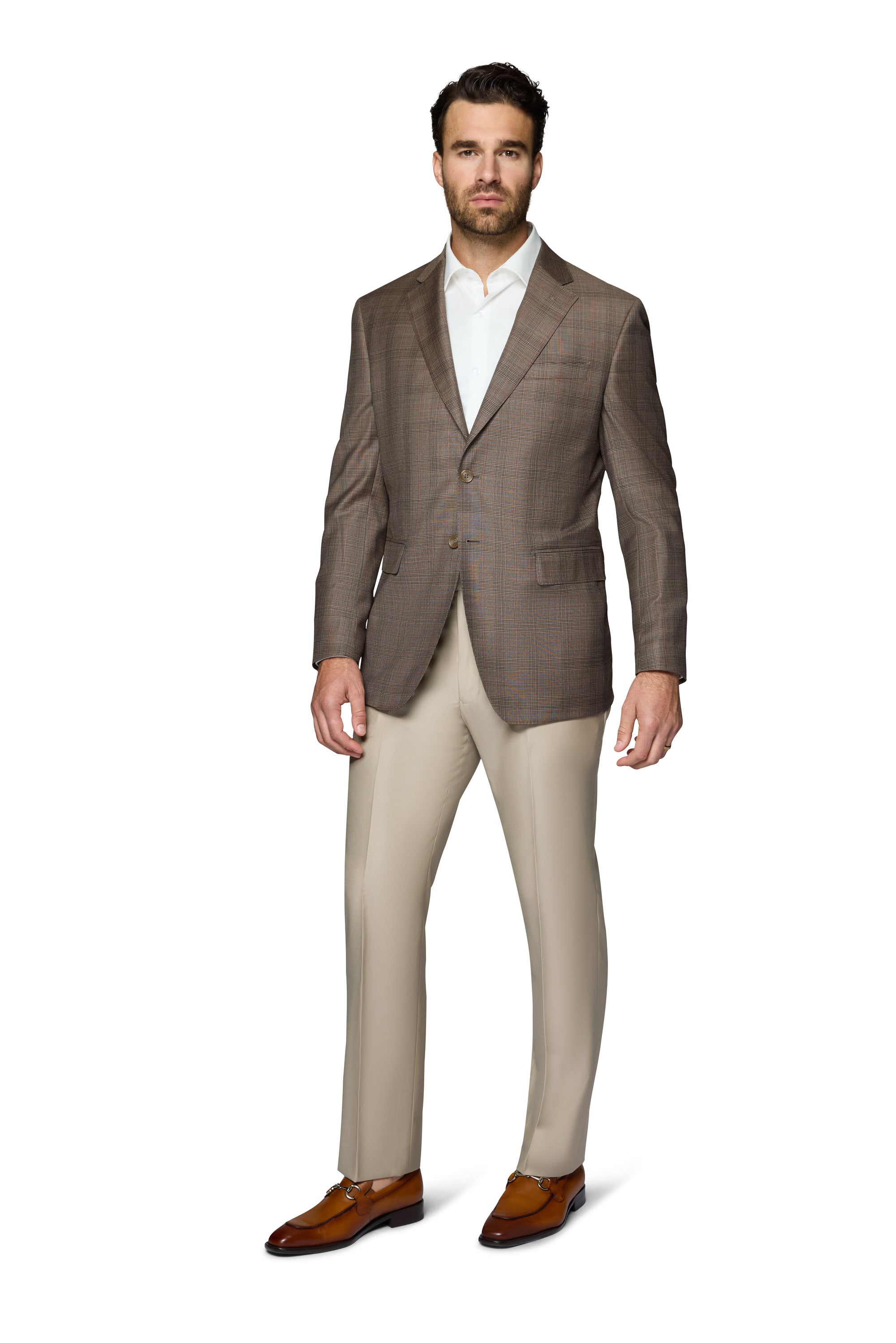 Bergamo Elegant Wool Sport Coat Modern Fit - Brown Plaid